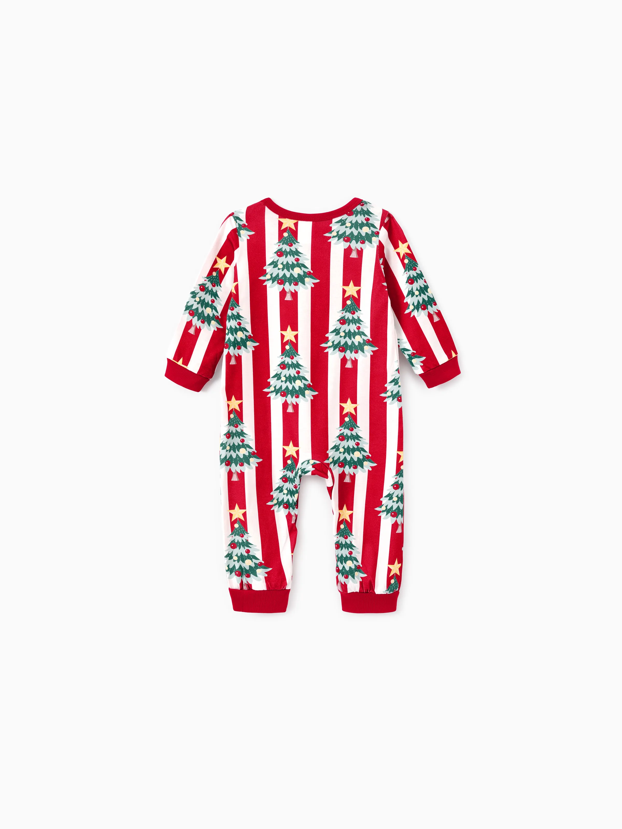 Christmas Family Matching Trees Print Stripes Long-sleeve Pajamas Sets with Christmas Socks Red - XNAUWBI