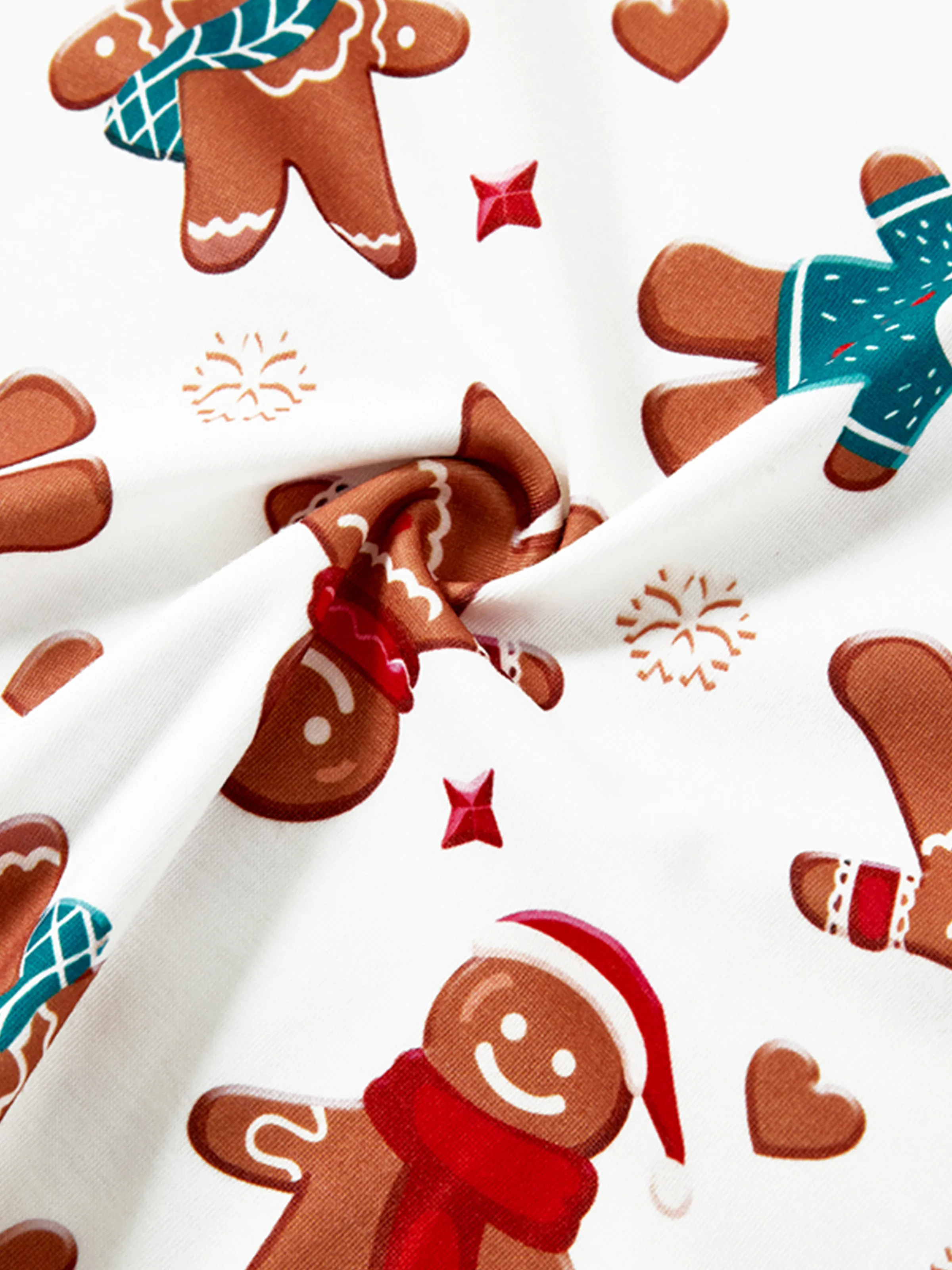 Christmas Family Matching Cartoon Gingerbread Man Allover Print Pajamas Sets with Christmas Socks White - XNAUWBI