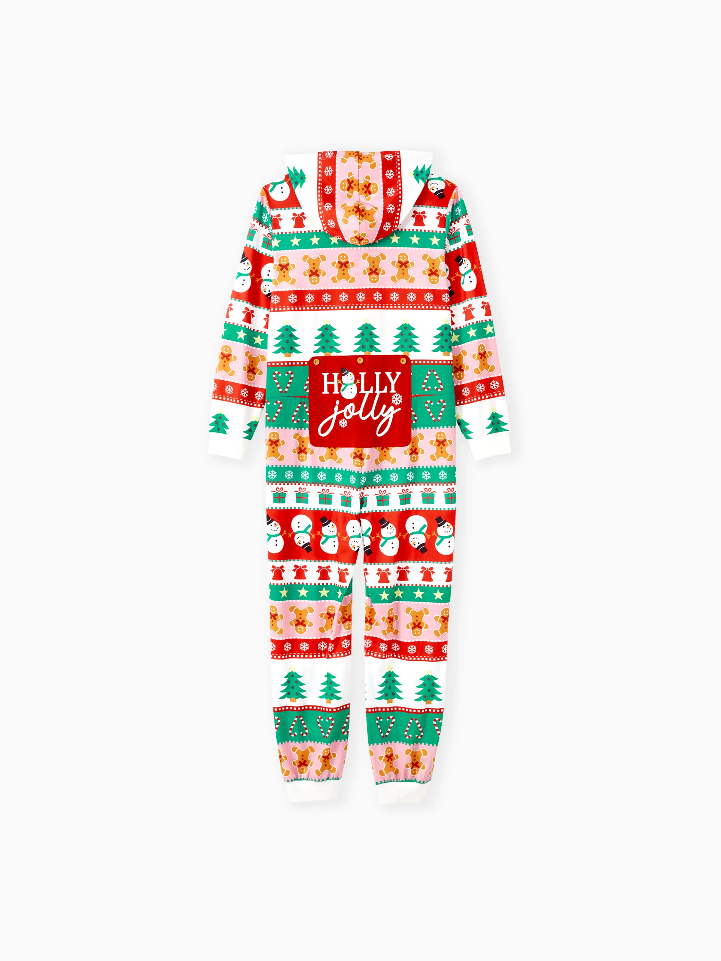 Onesies Pajamas Matching Christmas Outfits Allover Pattern Zipper Front Holly Jolly Print with Christmas Socks Back MultiColour - XNAUWBI