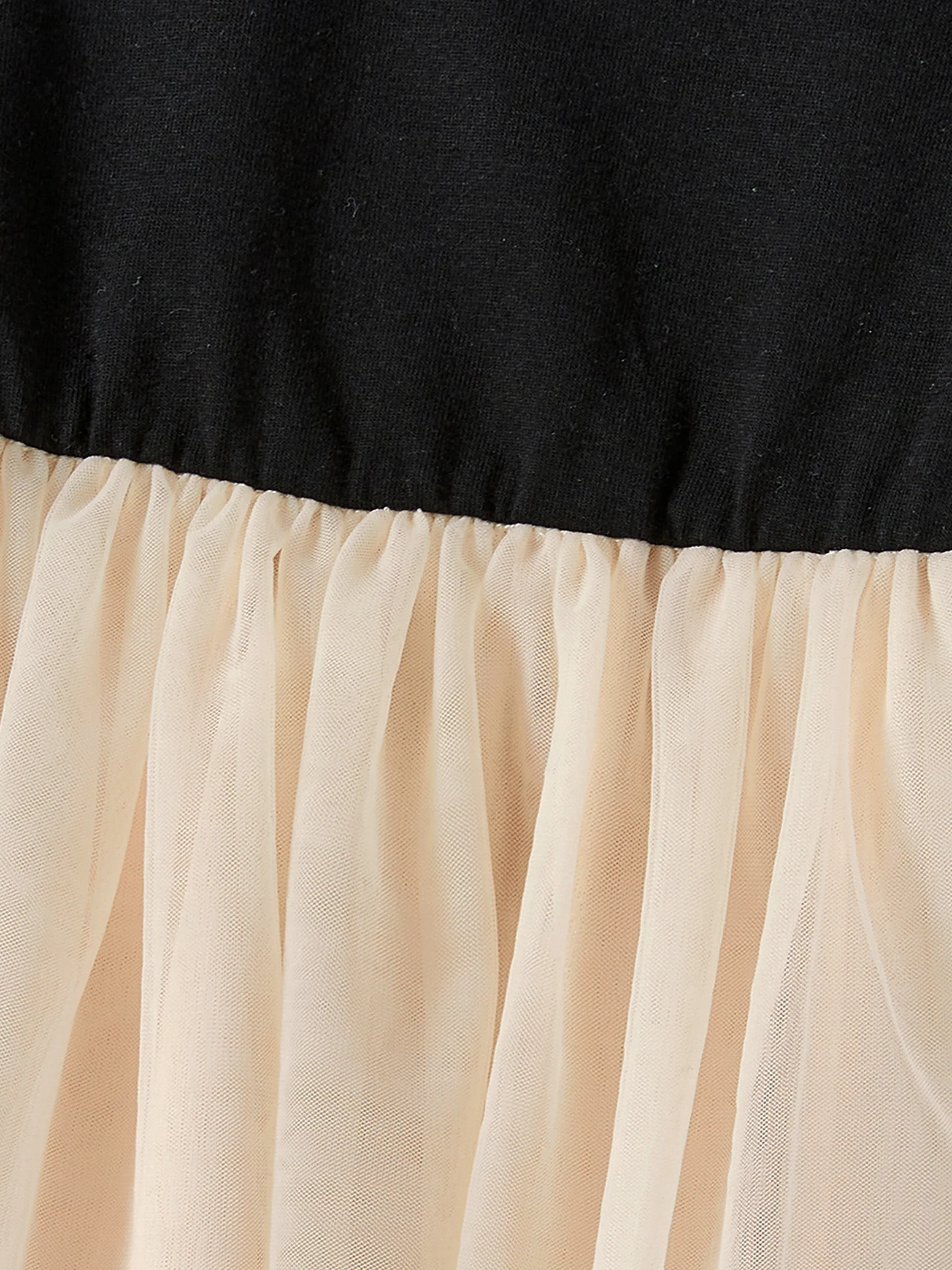 Family Matching Black-Almond Mesh Skirt and Classic Round Neck Long Sleeve Tops Sets Black - XNAUWBI