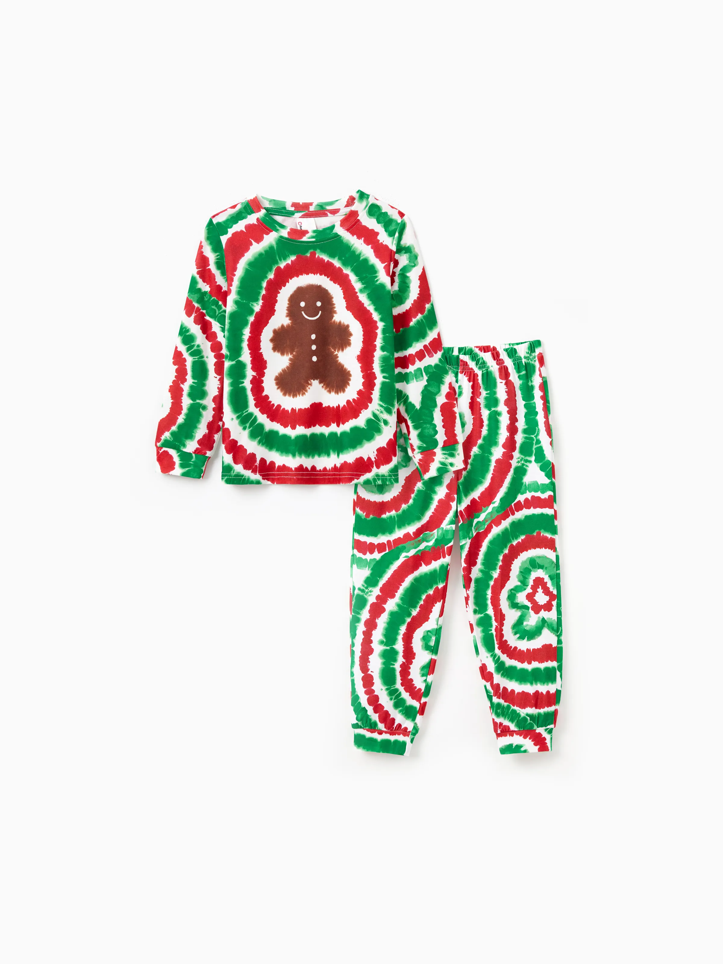 Christmas Family Red&Green Tie-Dye Gingerbread Man Pajamas Sets with Christmas Socks MultiColour - XNAUWBI