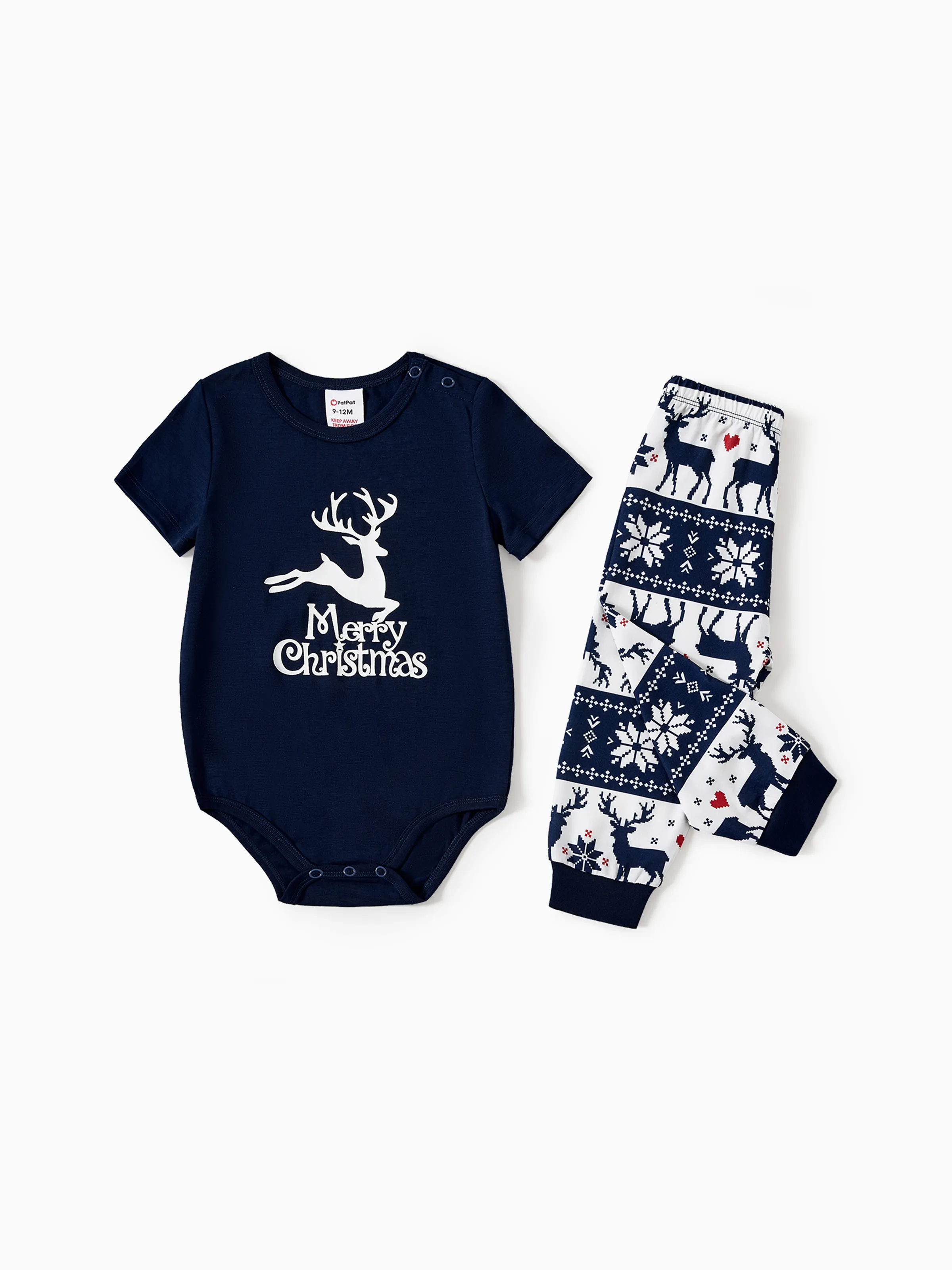 Christmas Reindeer Print Glow in the Dark Family Matching Pajamas Sets with Christmas Socks Deep Blue - XNAUWBI