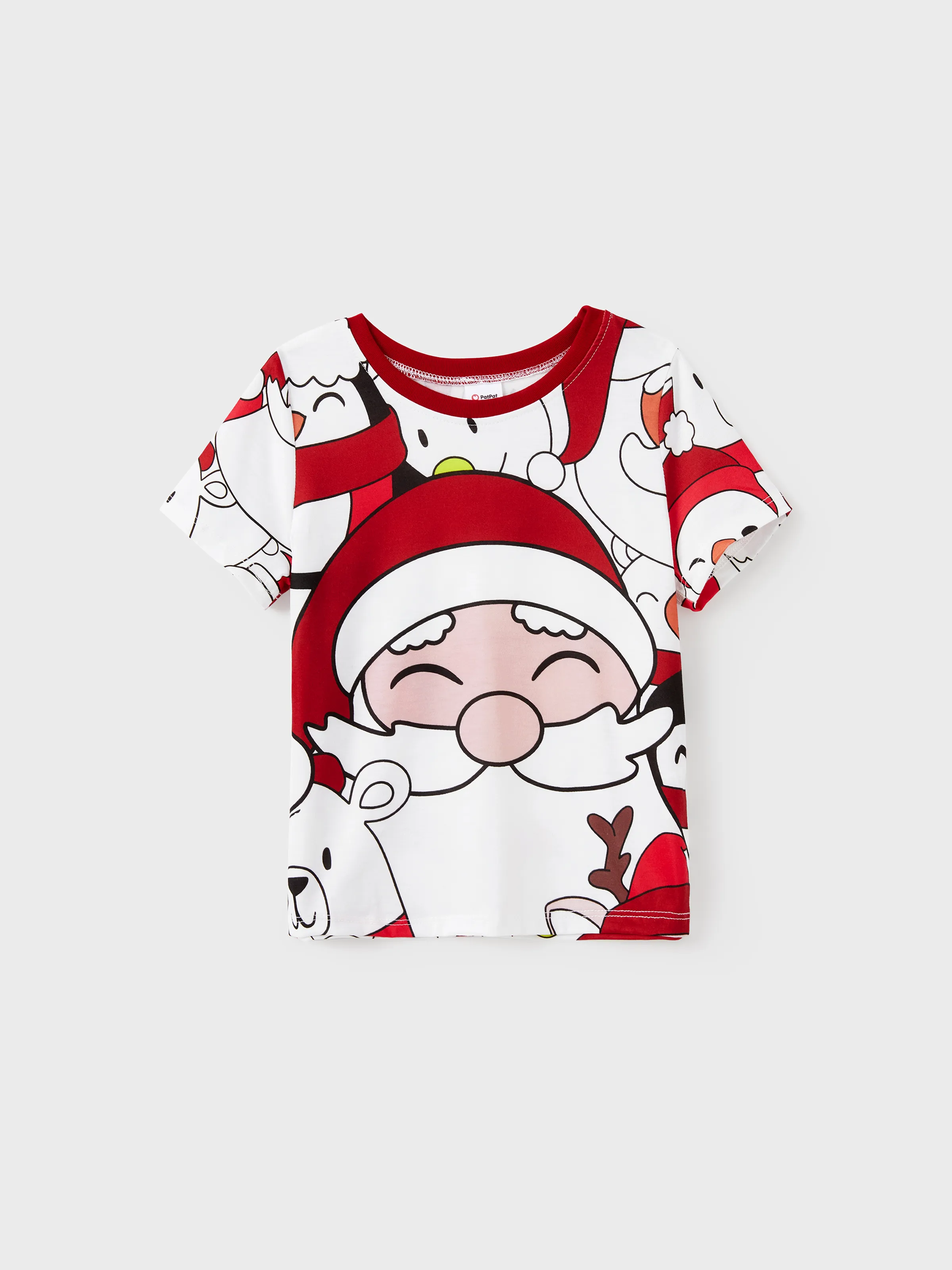 Christmas Santa and Snowman Print Family Matching Short-sleeve Tops and Shorts Pajamas Sets White - XNAUWBI