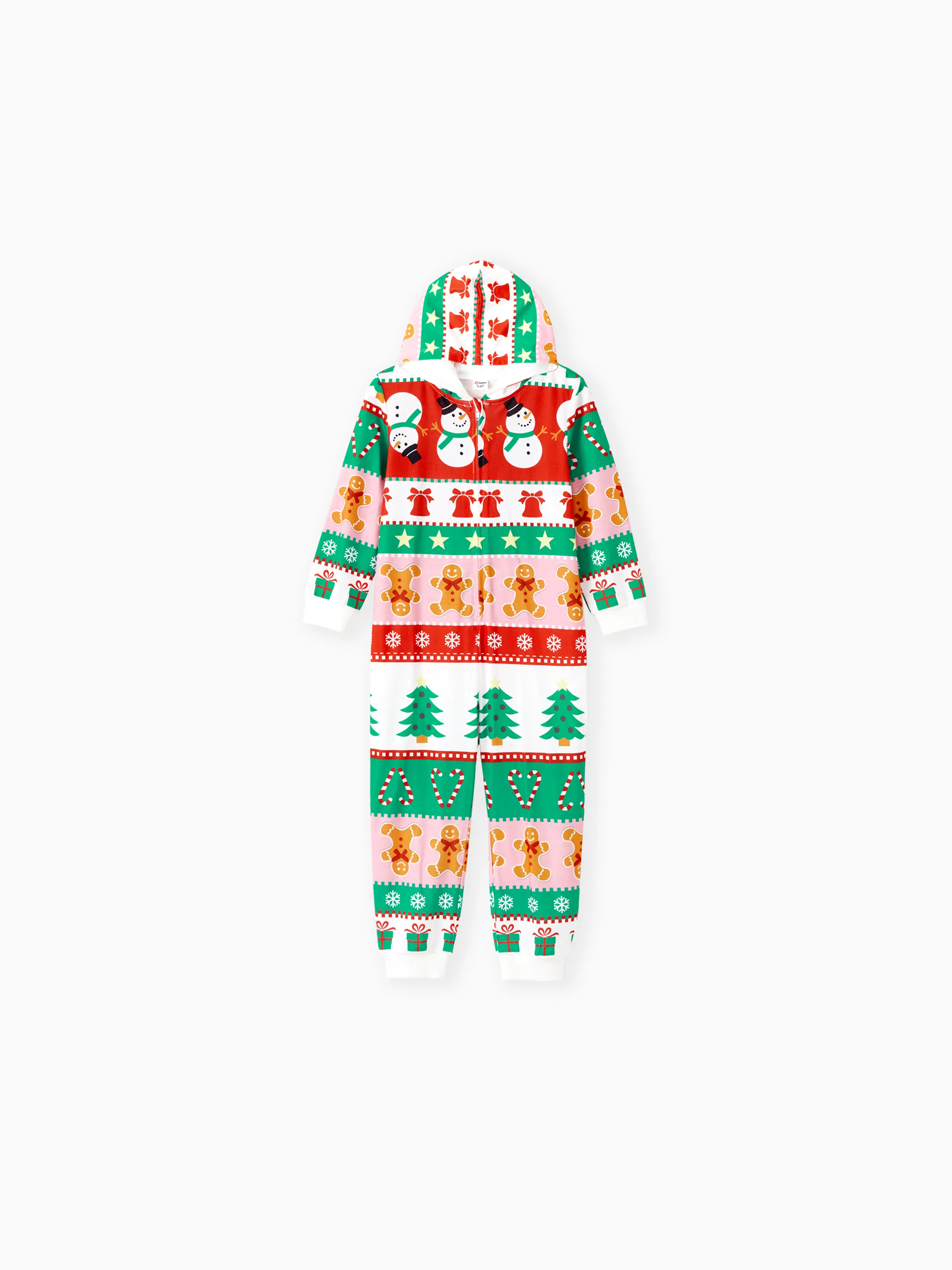 Onesies Pajamas Matching Christmas Outfits Allover Pattern Zipper Front Holly Jolly Print with Christmas Socks Back MultiColour - XNAUWBI