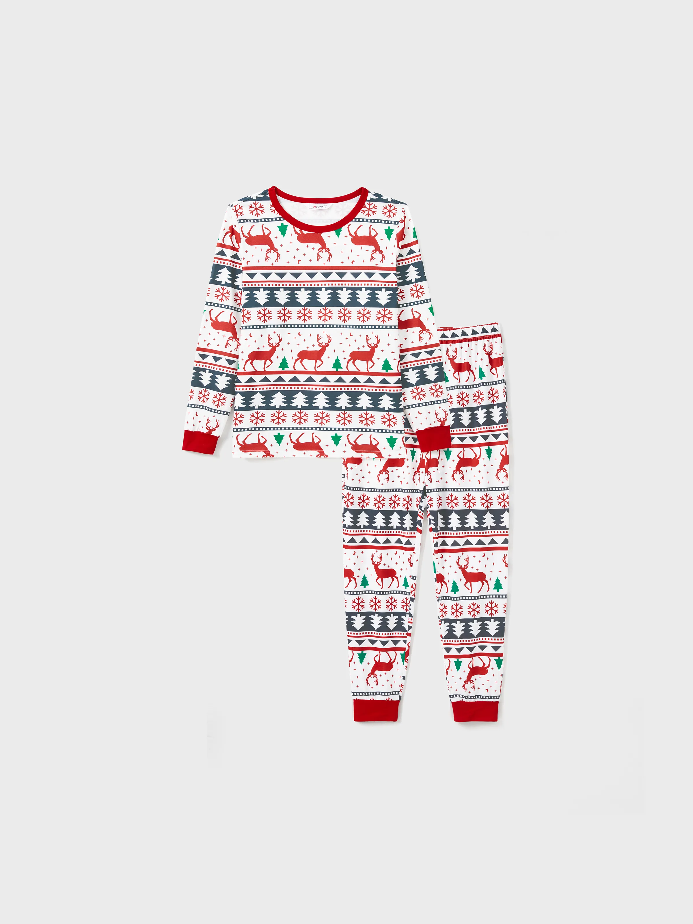 Family Christmas Pajamas All Over Reindeer Print Long-sleeve with Christmas Socks (SGS Certied Safety) Red+White - XNAUWBI