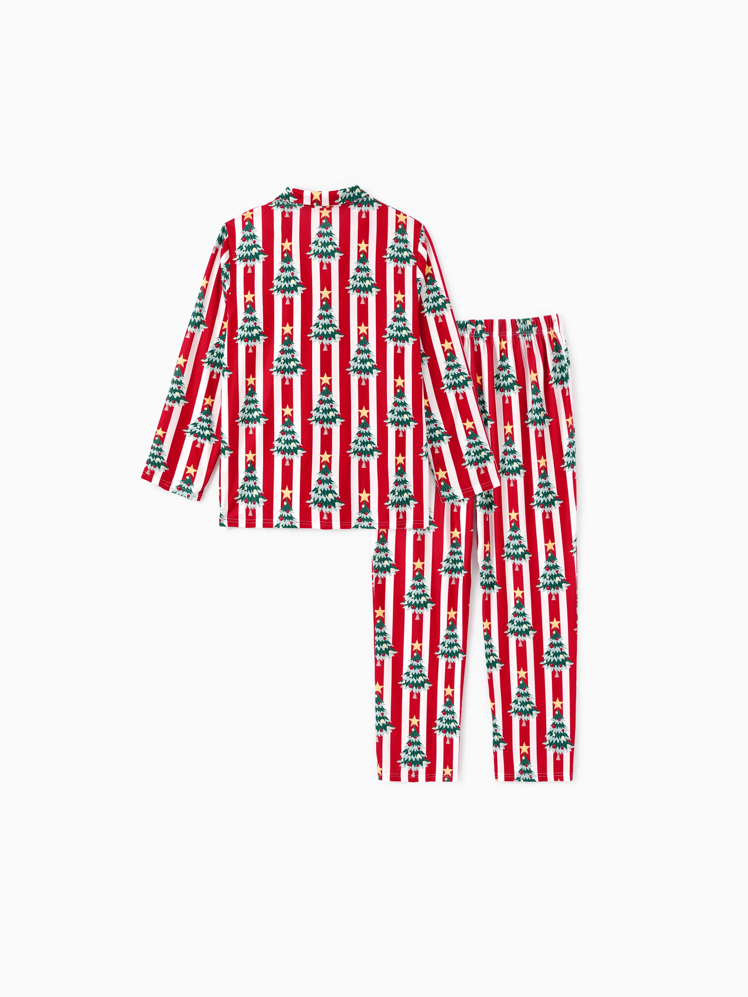 Christmas Family Matching Trees Print Stripes Long-sleeve Pajamas Sets with Christmas Socks Red - XNAUWBI