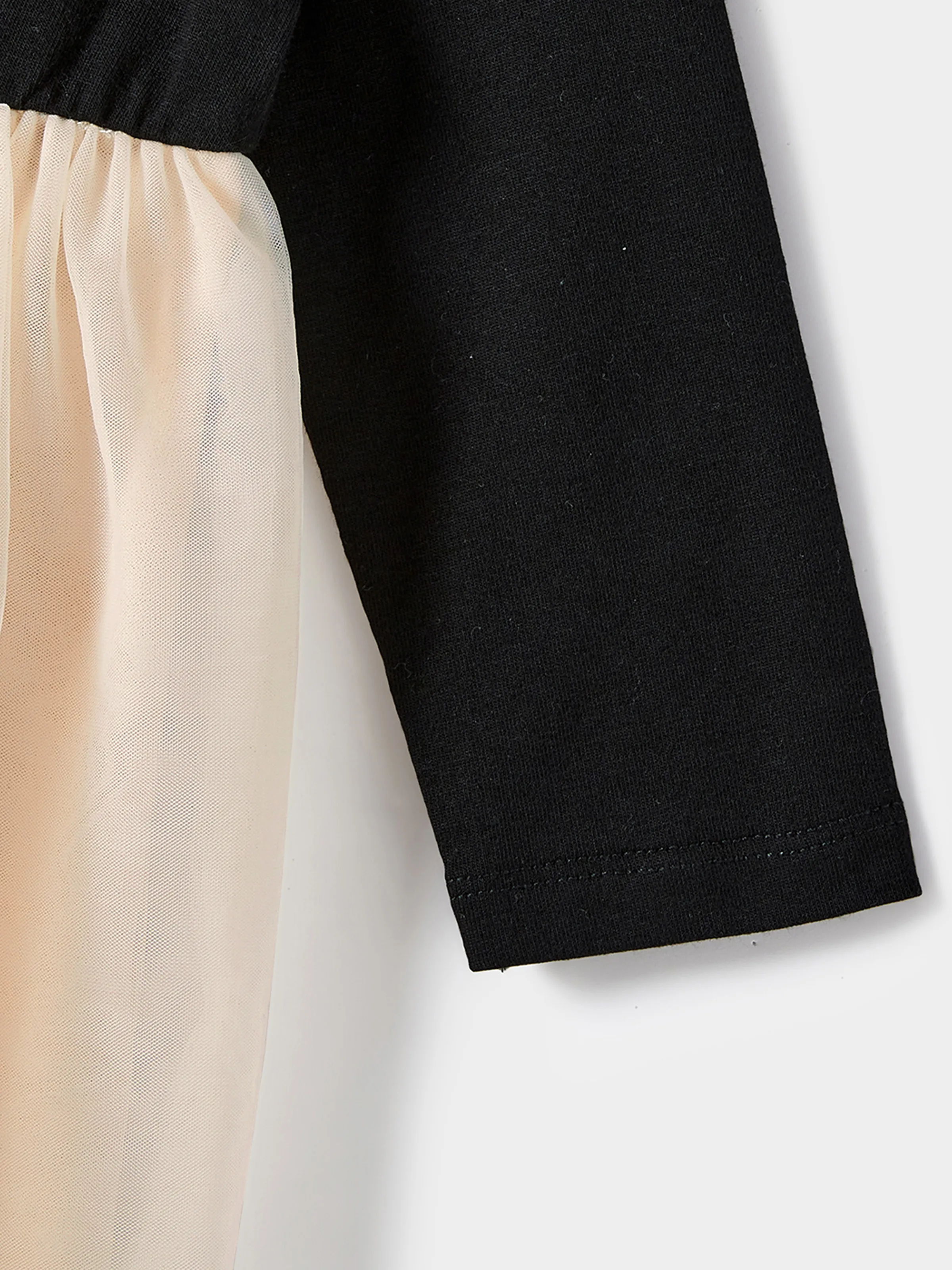 Family Matching Black-Almond Mesh Skirt and Classic Round Neck Long Sleeve Tops Sets Black - XNAUWBI