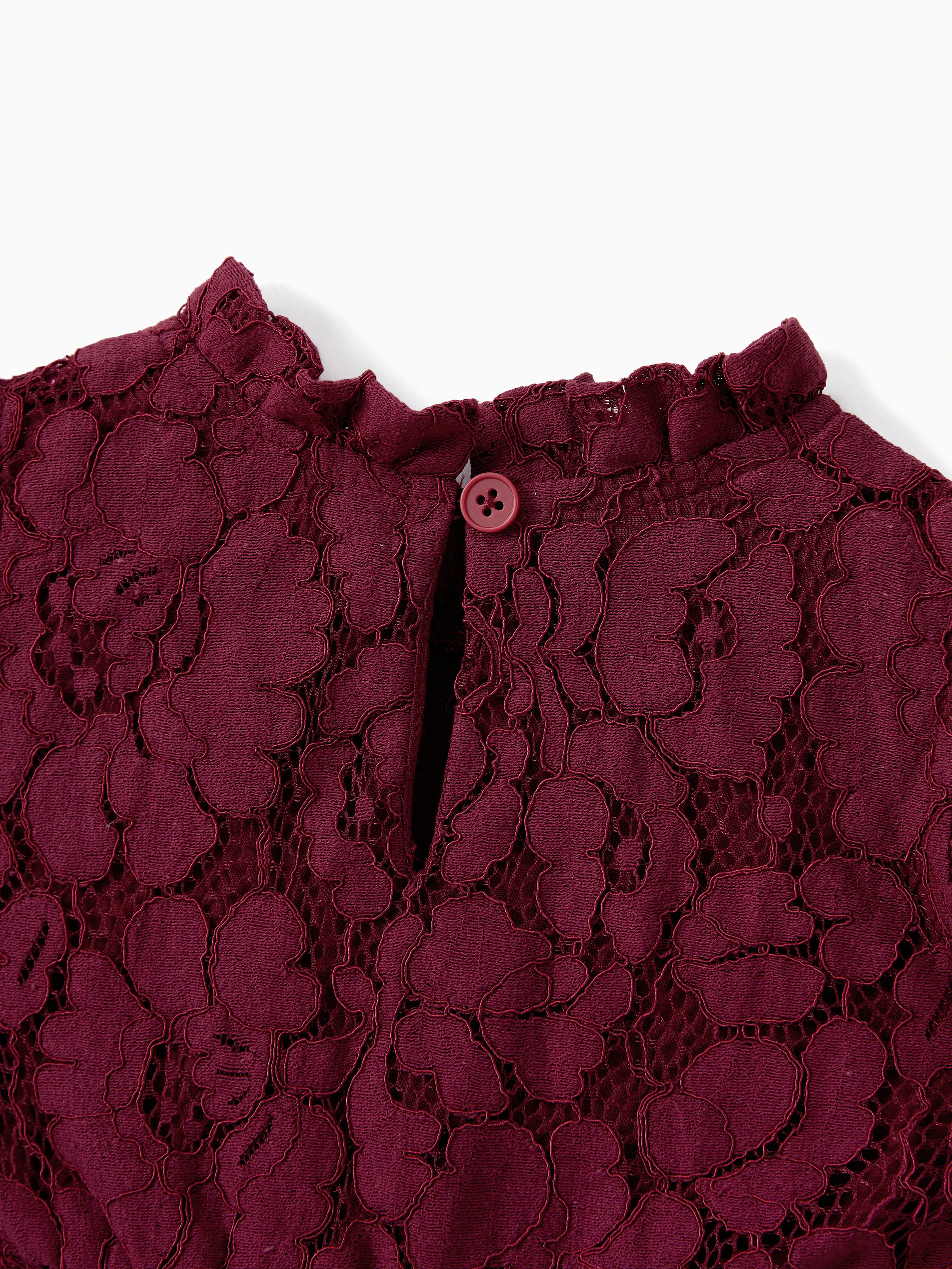 Family Matching Sets Plaid Shirt or Red Wine Lace Ruffle Sleeve A-Line Dress WineRed - XNAUWBI