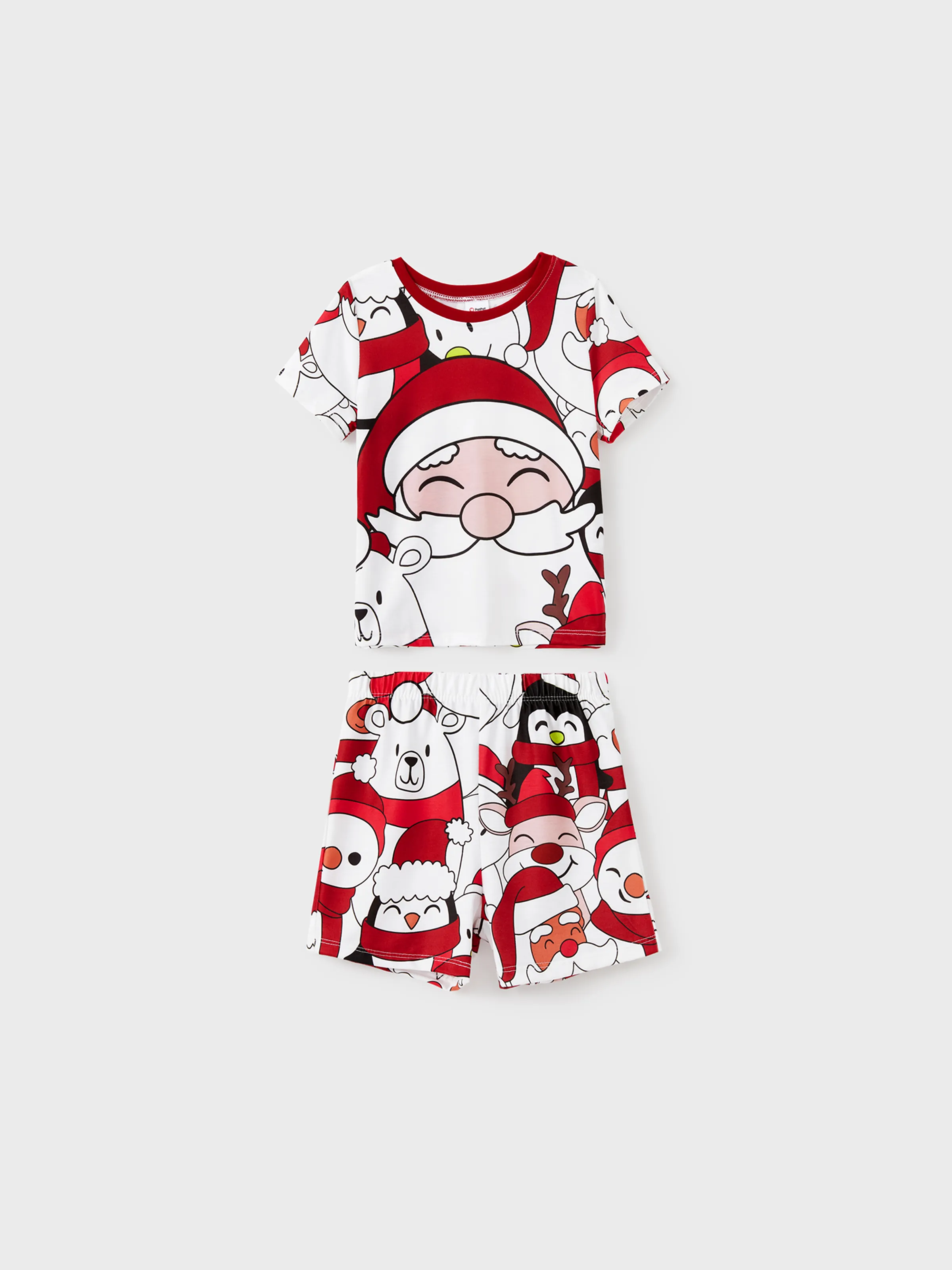 Christmas Santa and Snowman Print Family Matching Short-sleeve Tops and Shorts Pajamas Sets White - XNAUWBI