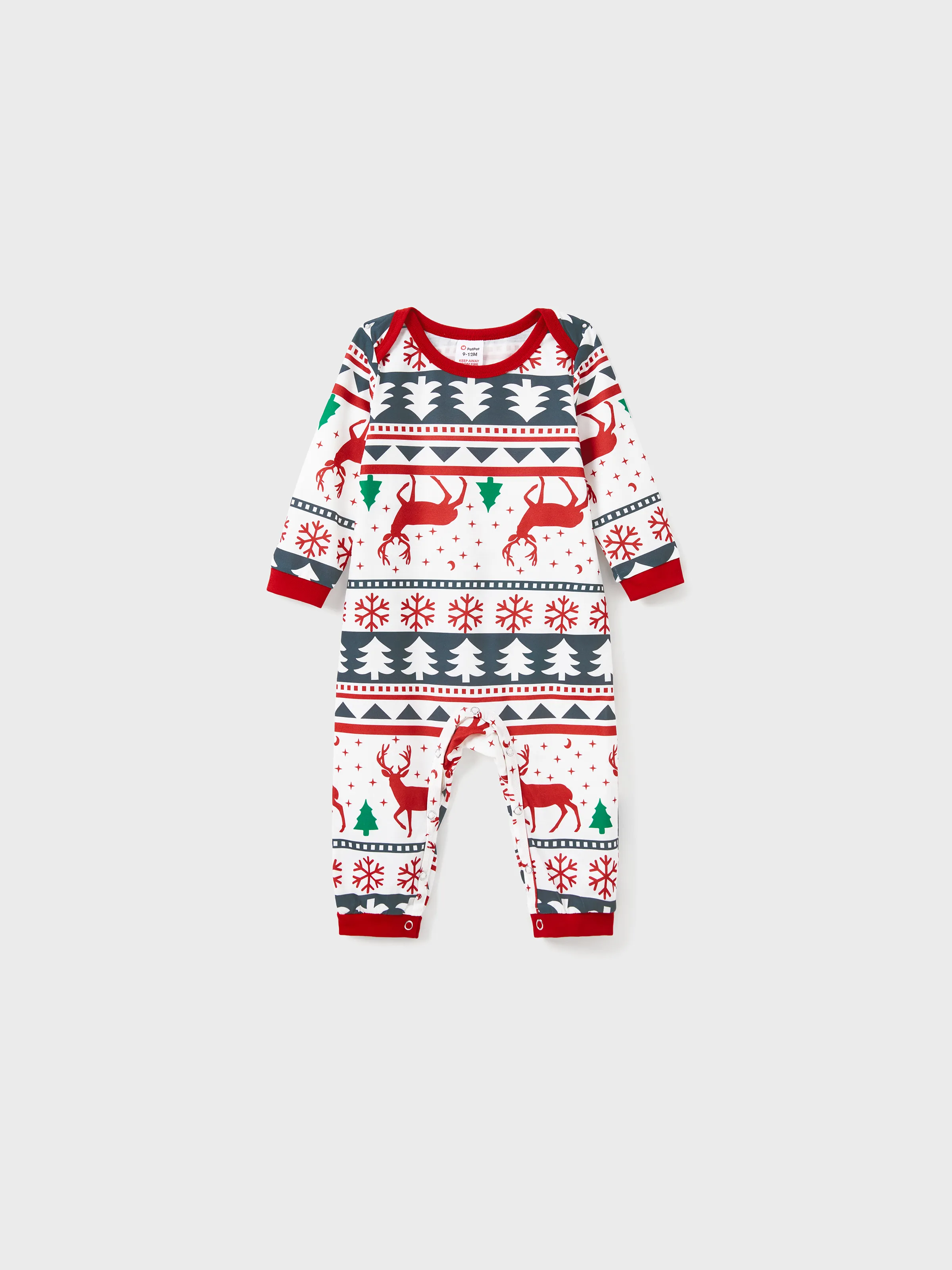 Family Christmas Pajamas All Over Reindeer Print Long-sleeve with Christmas Socks (SGS Certied Safety) Red+White - XNAUWBI