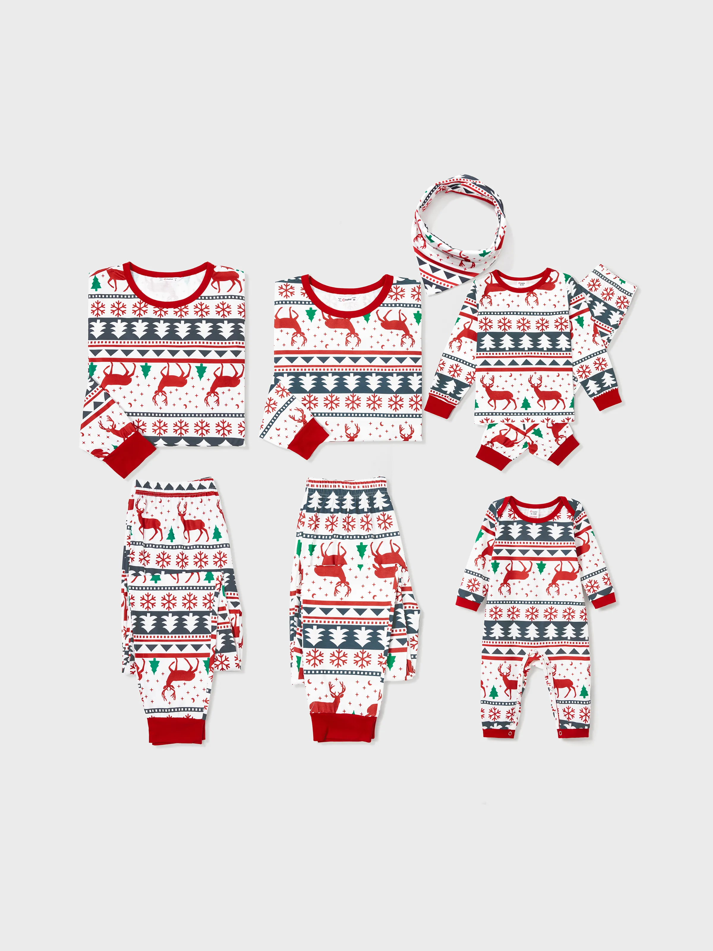 Family Christmas Pajamas All Over Reindeer Print Long-sleeve with Christmas Socks (SGS Certied Safety) Red+White - XNAUWBI