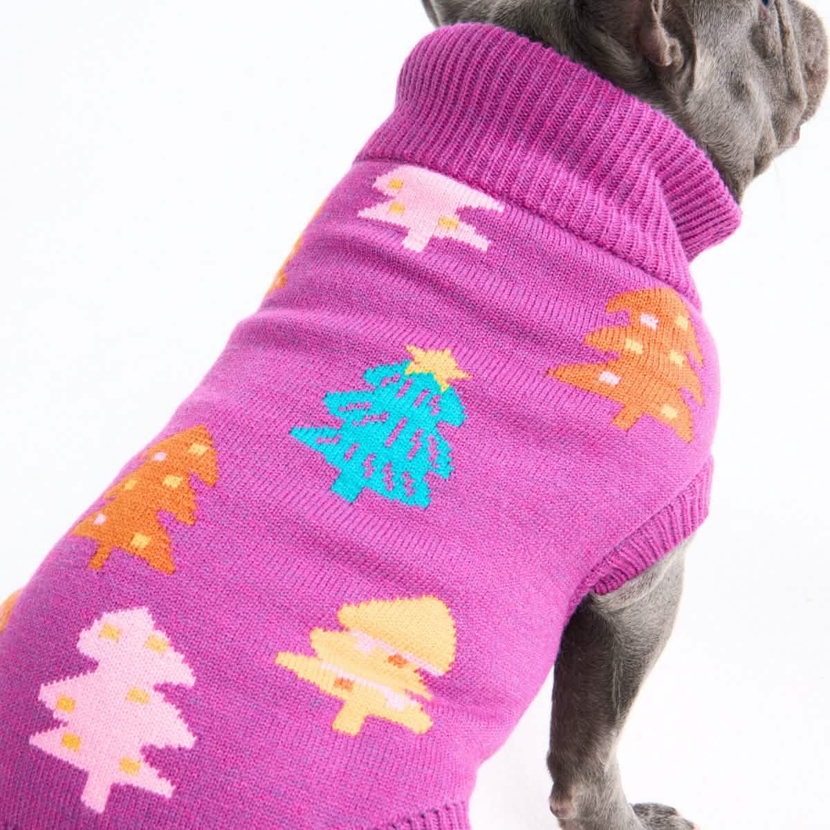 Christmas Knit Dog Sweater - Candy Trees Magenta - XNAUWBI