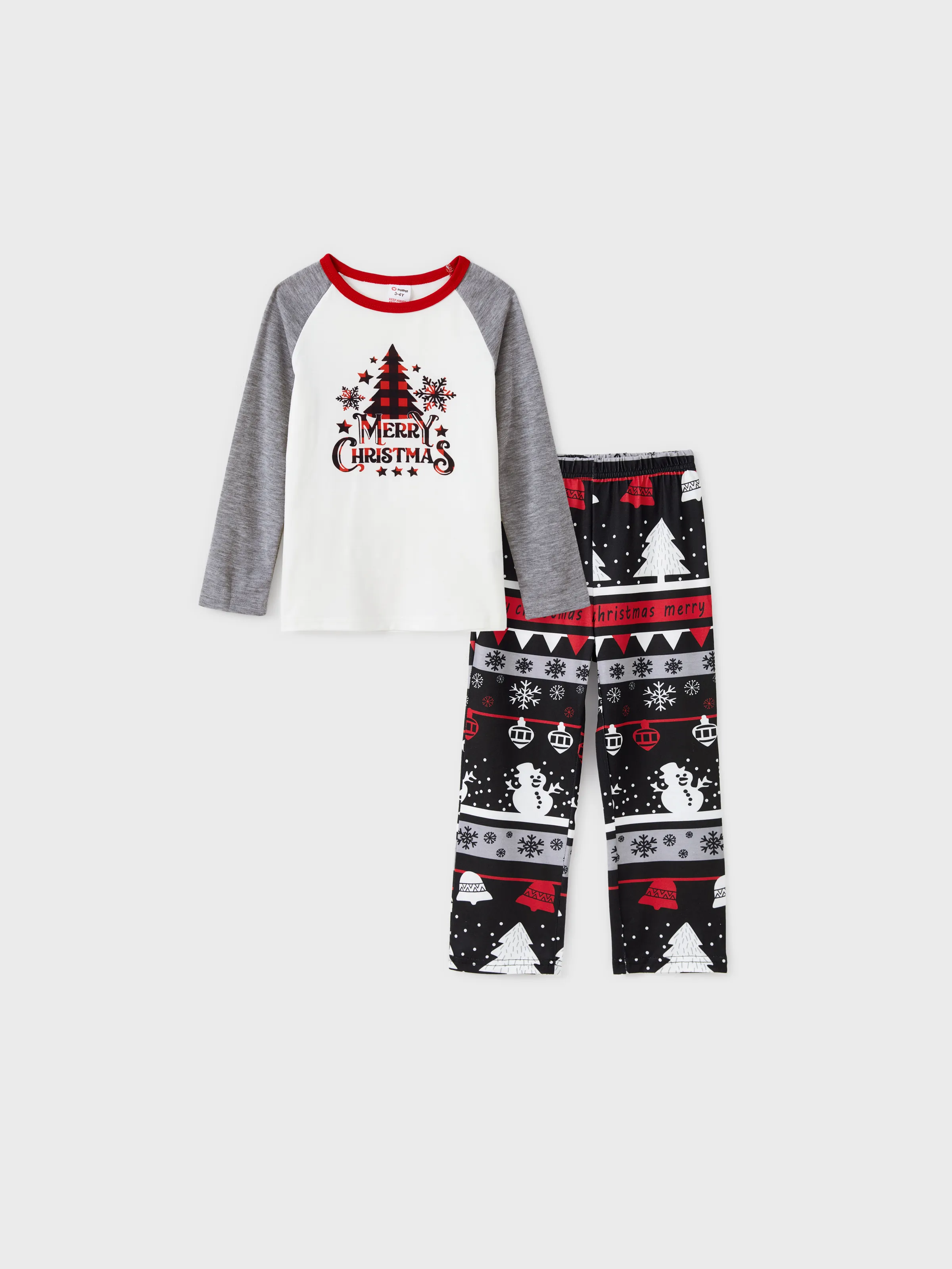 Christmas Tree Snowflake and Letters Print Grey Family Matching Long-sleeve Pajamas Sets with Christmas Socks Grey - XNAUWBI
