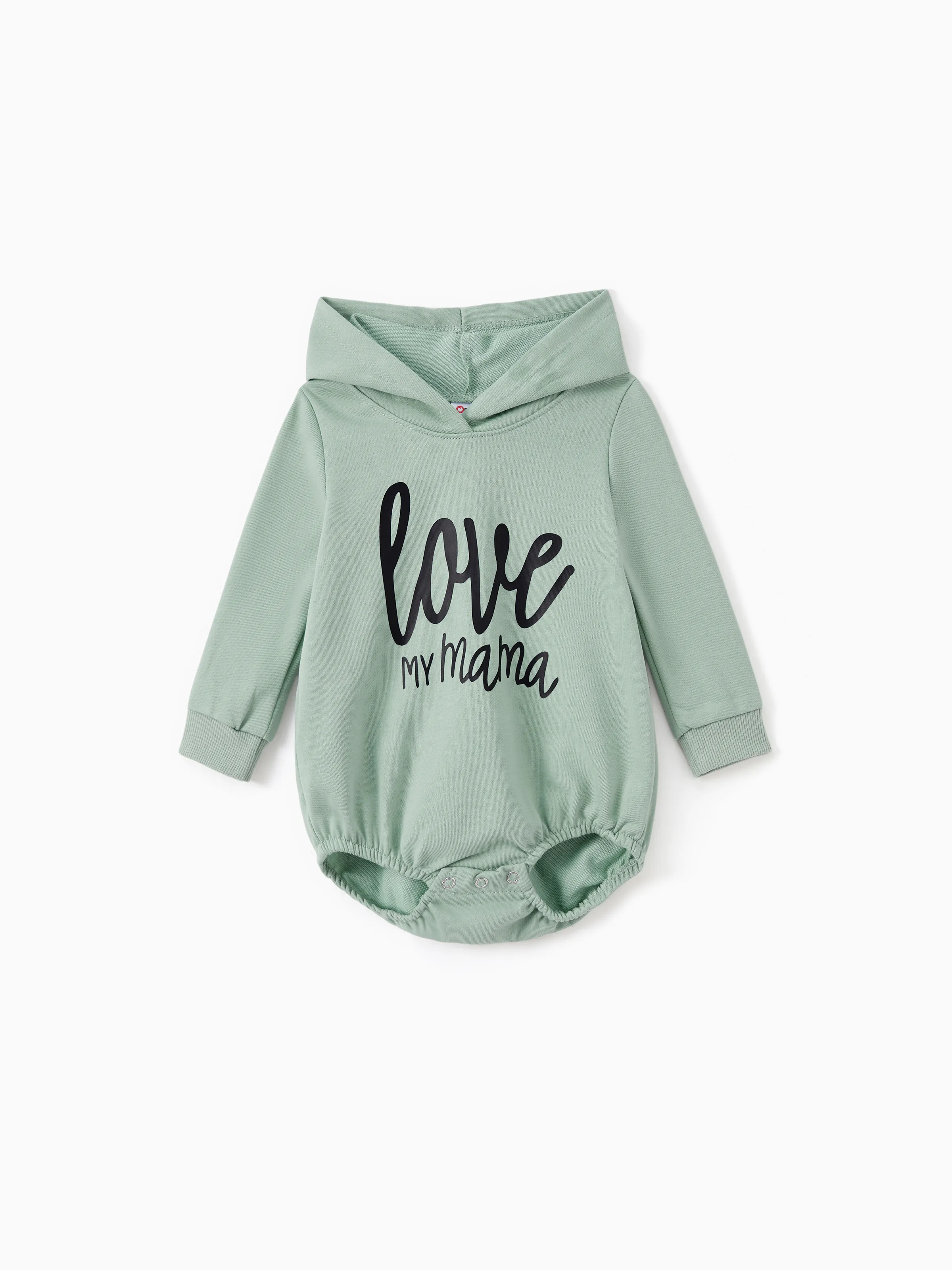 Mommy and Me Letter Print Green Long-sleeve Hoodie Dresses Light Green - XNAUWBI