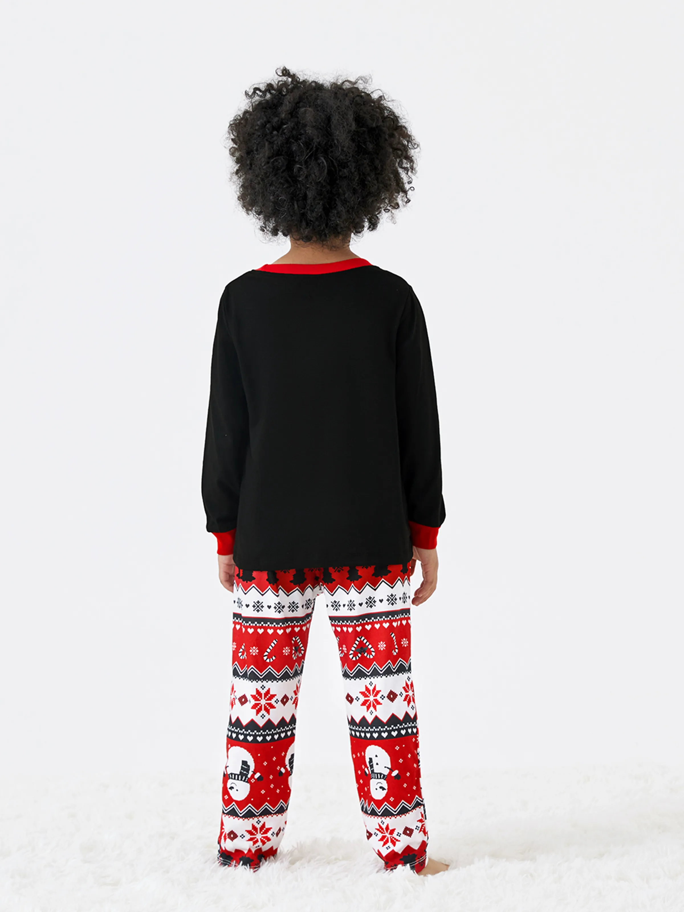 Christmas Family Pajamas Set Snowman Print Long-sleeve PJS with Christmas Socks Black - XNAUWBI