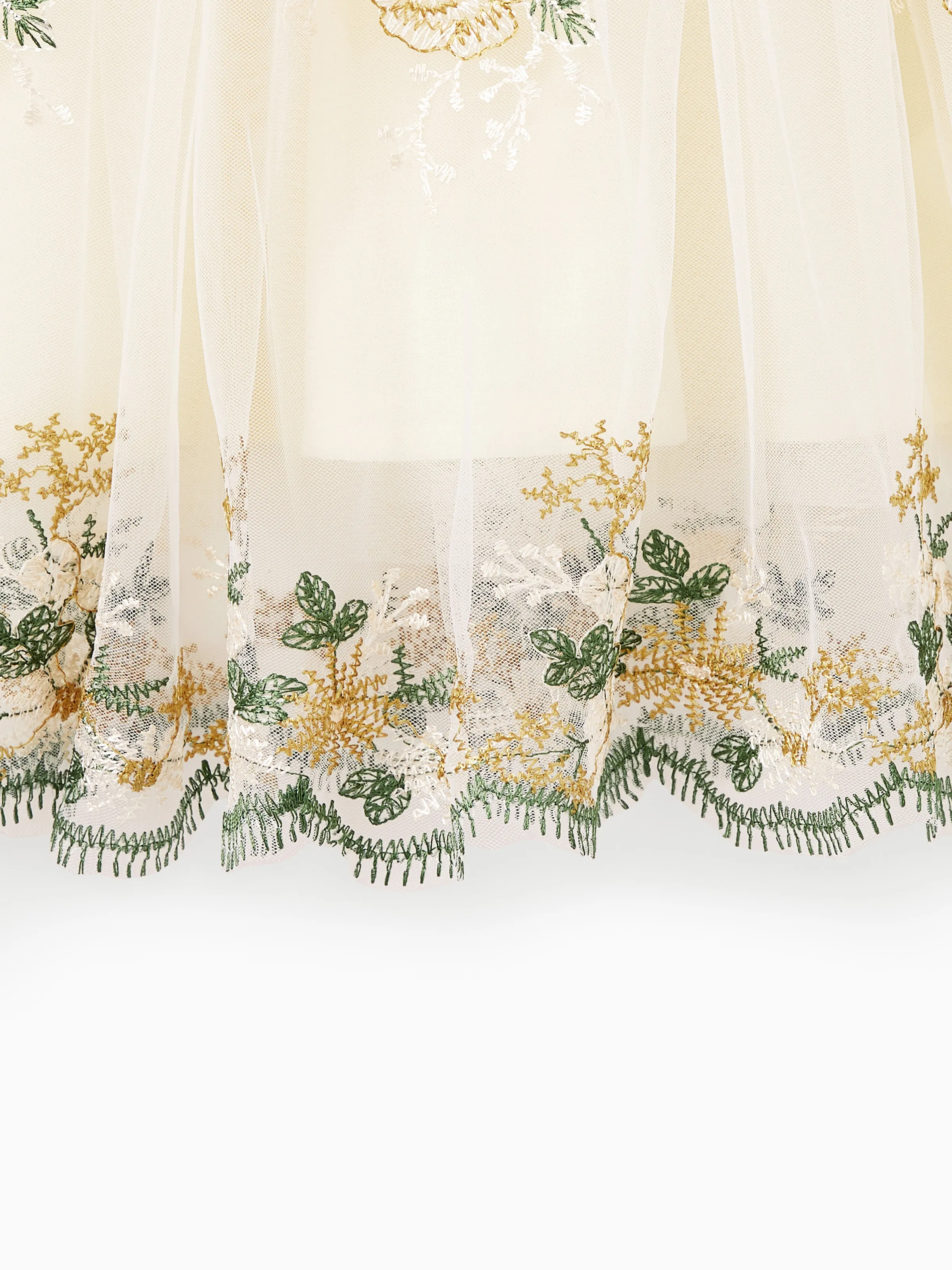 Family Matching Sets Green Long Sleeves Shirt or Ribbed Off-Shoulder Embroidered Tulle Dress Green - XNAUWBI