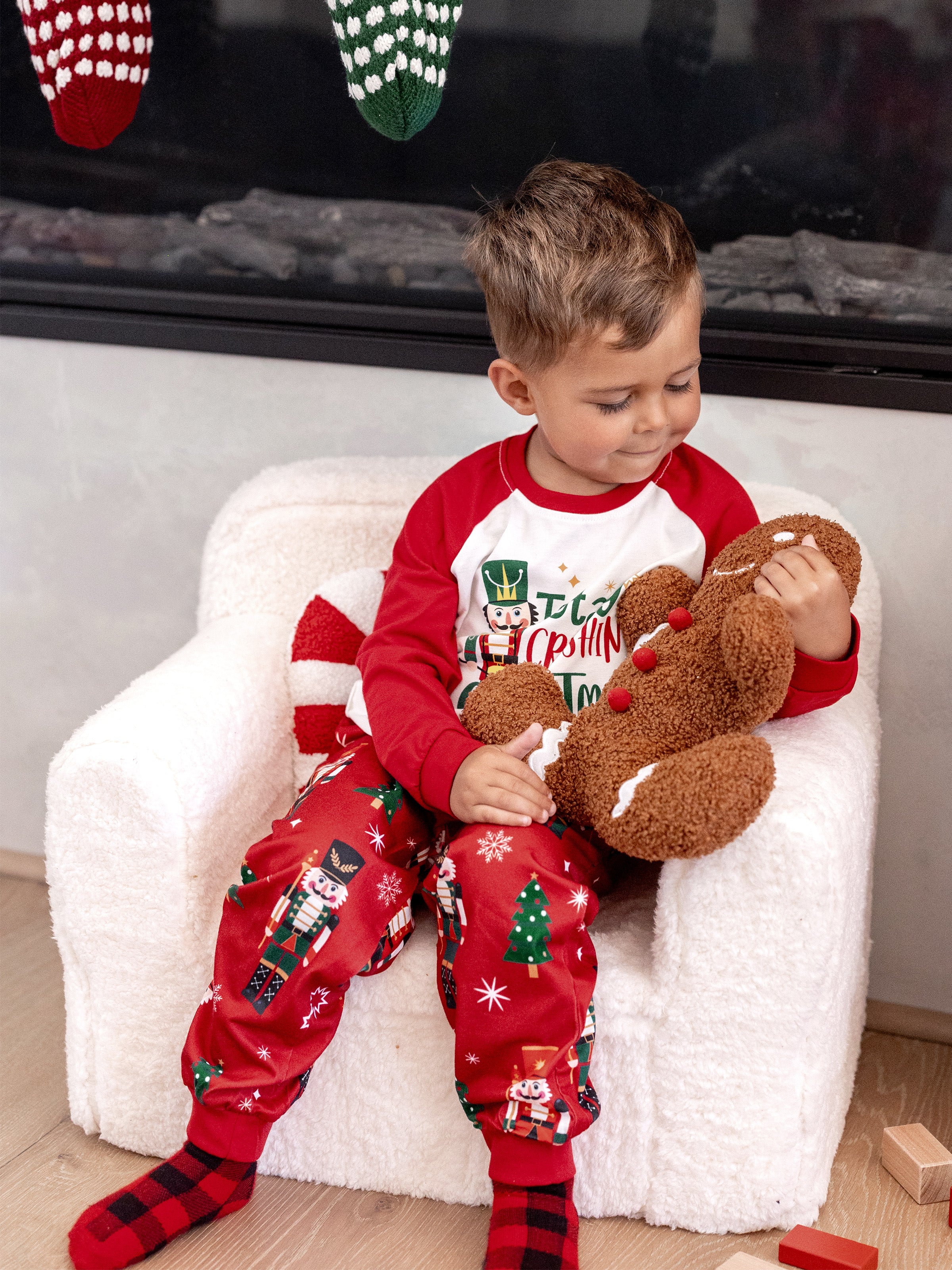 Christmas Matching Family Pajamas Set Nutcracker Print PJS with Christmas Socks Red - XNAUWBI