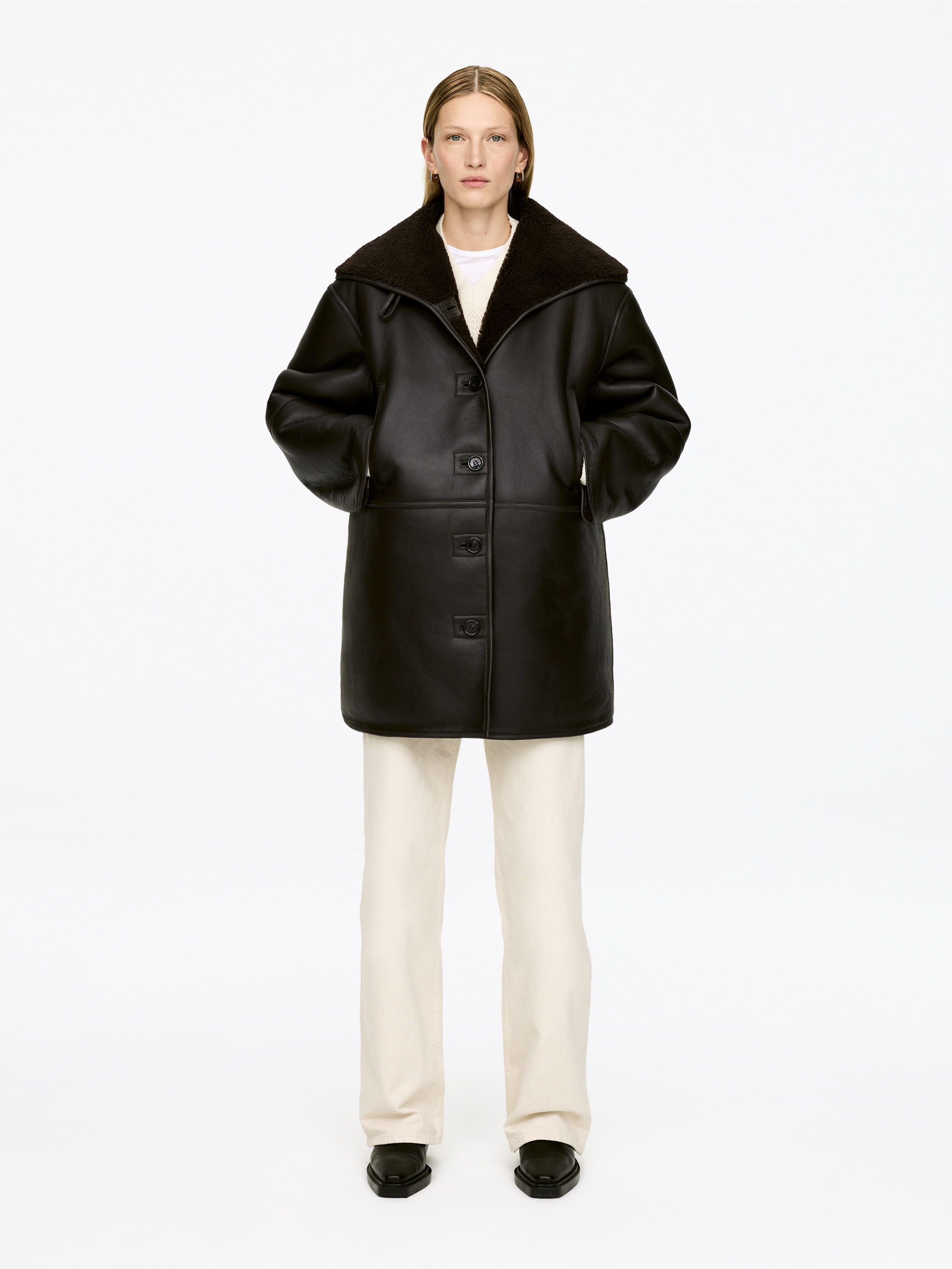 SHEARLING-LINED LEATHER JACKET - XNAUWBI