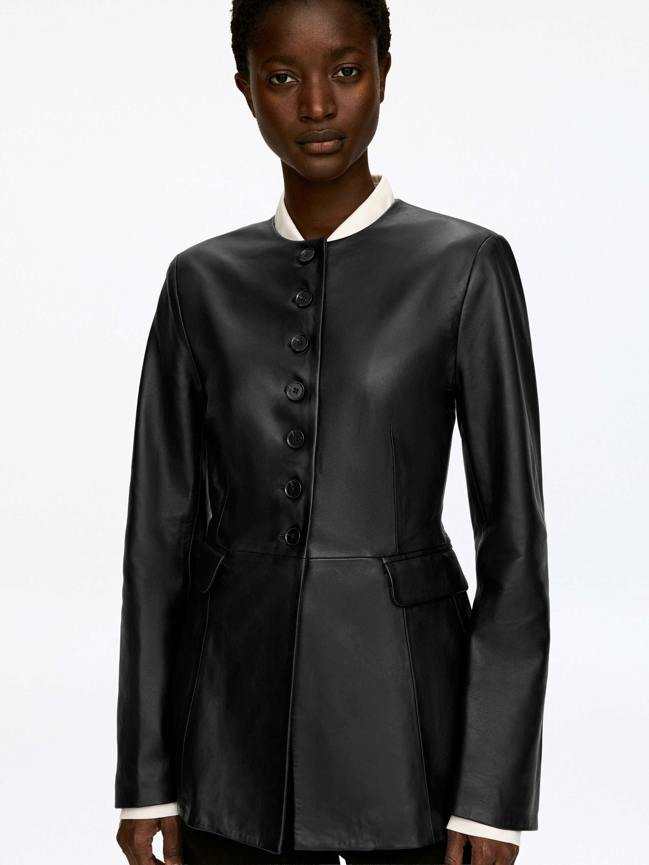 COLLARLESS LEATHER BLAZER - XNAUWBI