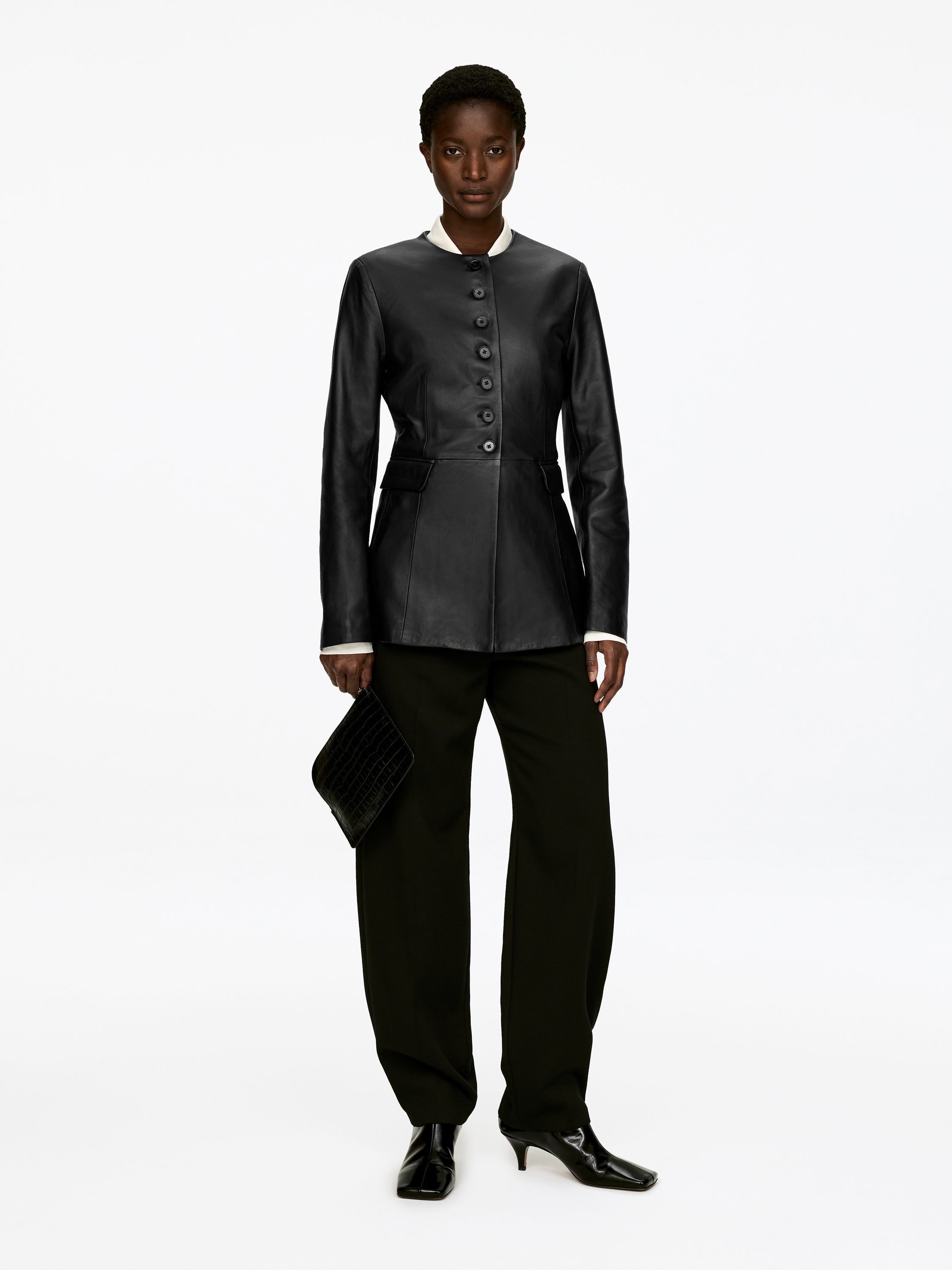 COLLARLESS LEATHER BLAZER - XNAUWBI