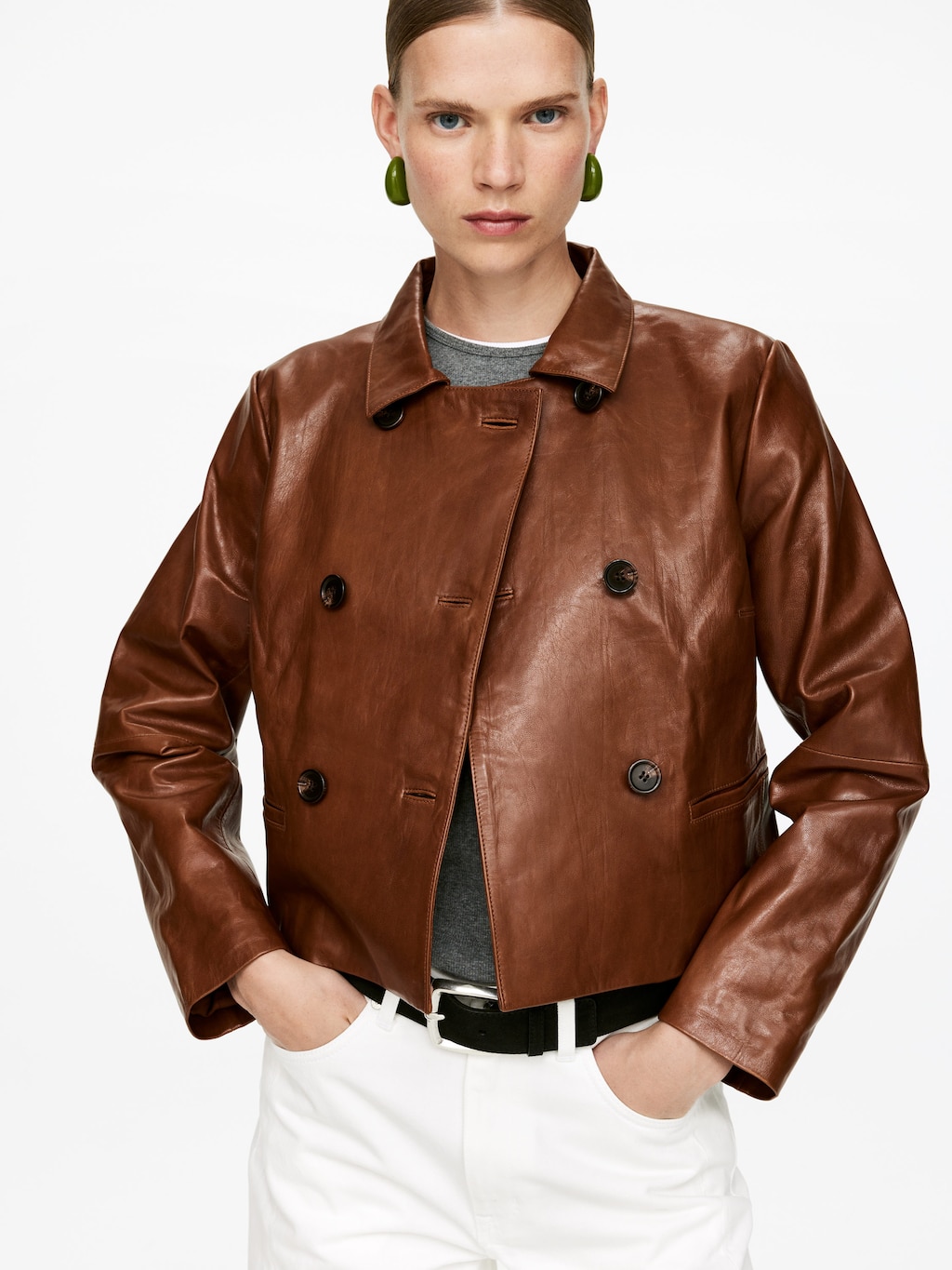 DOUBLE-BREASTED LEATHER JACKET - XNAUWBI