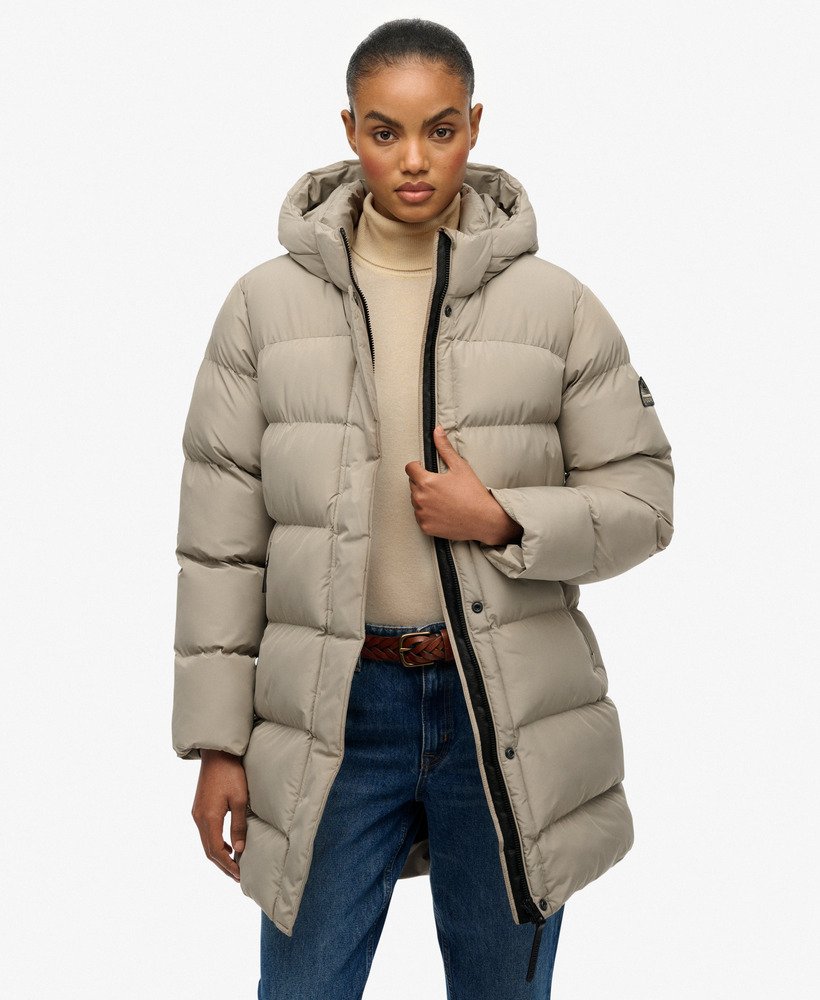 Hooded Sports Puffer Mid Length Jacket - XNAUWBI