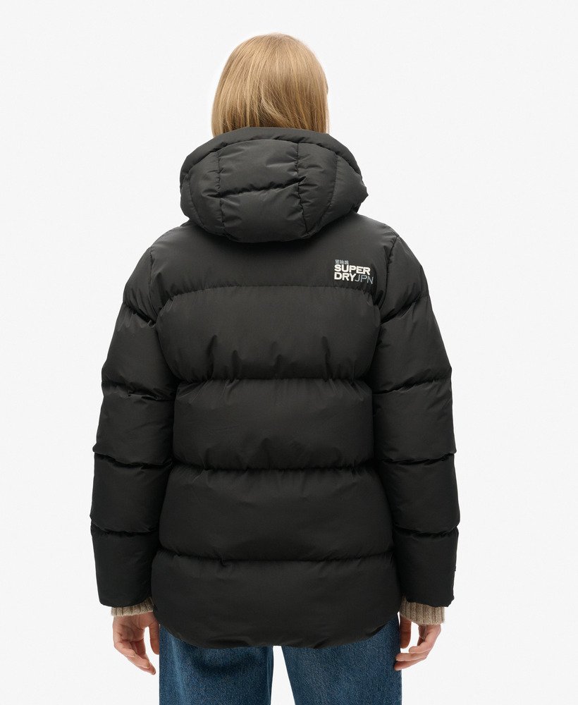 Hooded Mid Length Sports Puffer Jacket - XNAUWBI