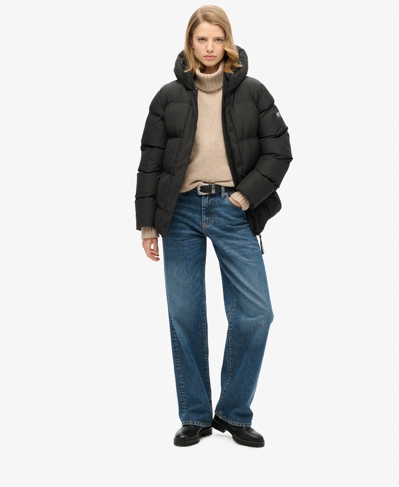 Hooded Mid Length Sports Puffer Jacket - XNAUWBI