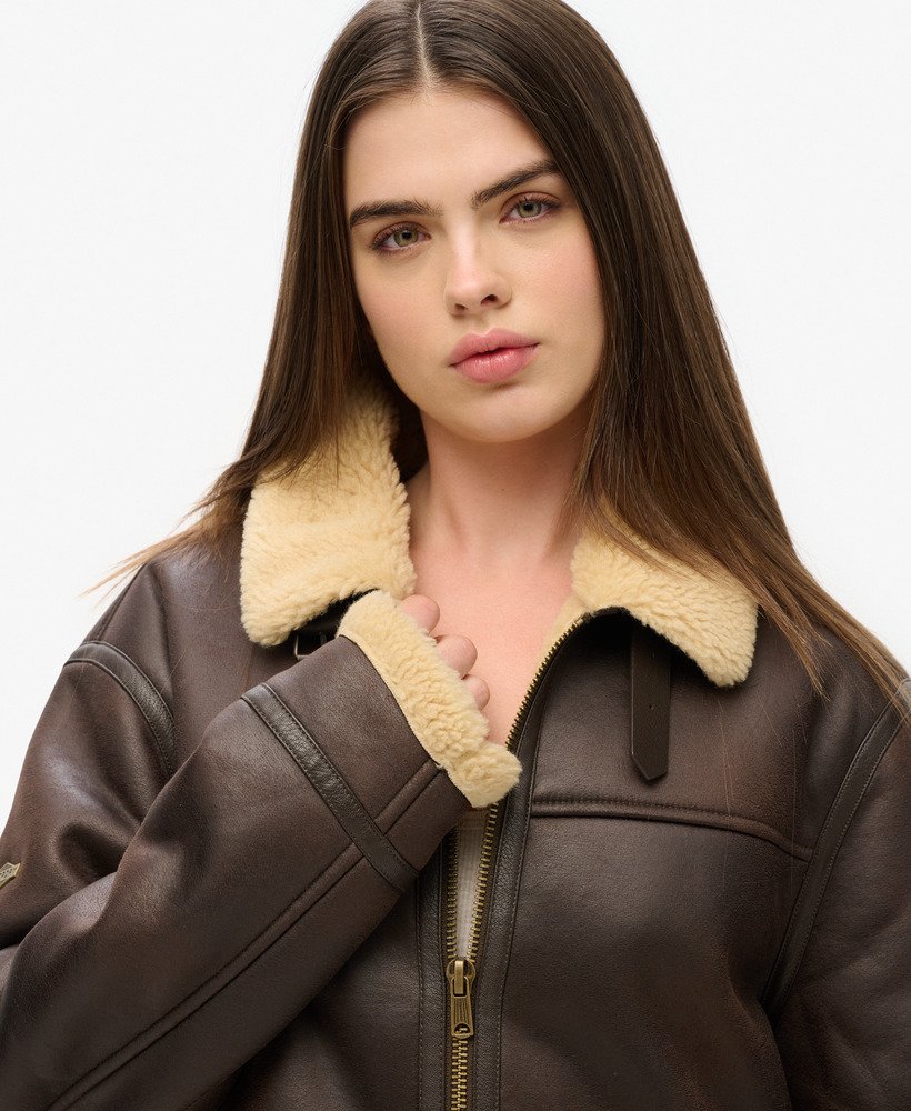 Oversized Faux Shearling Aviator Jacket - XNAUWBI