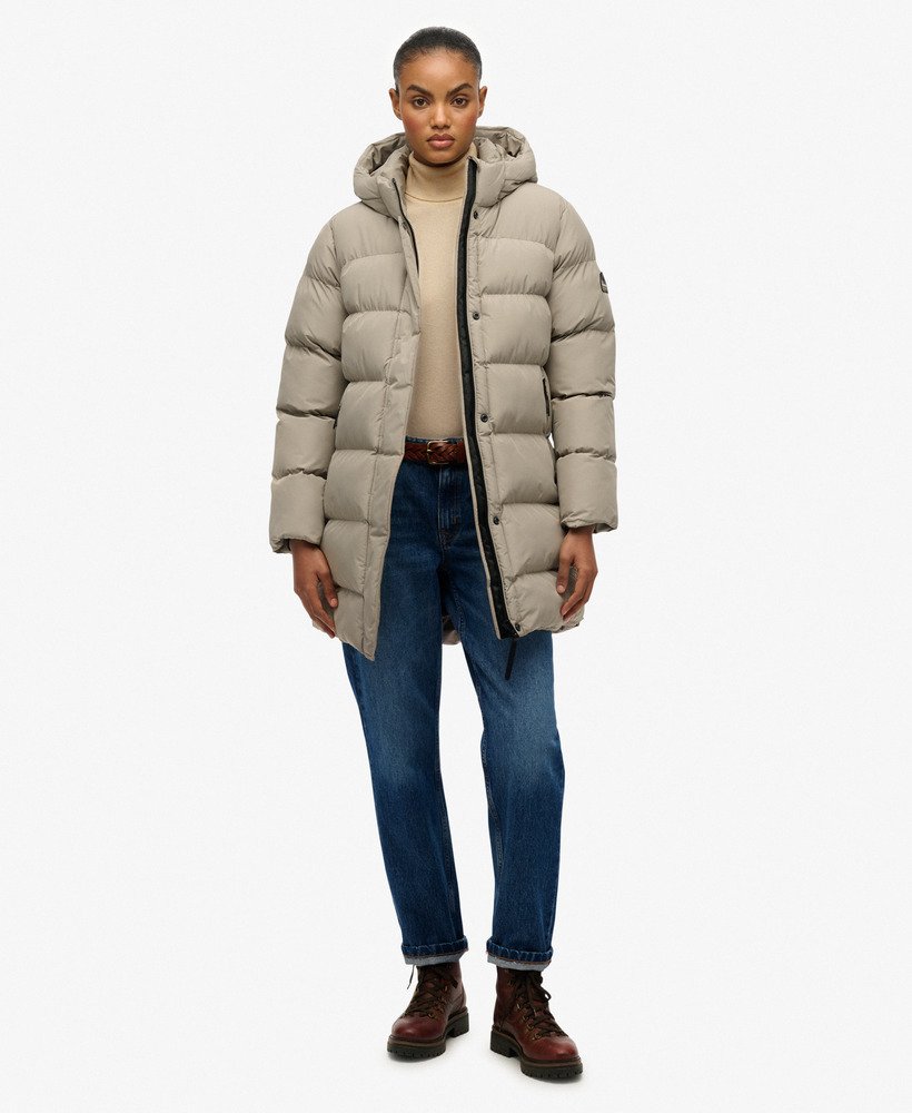 Hooded Sports Puffer Mid Length Jacket - XNAUWBI