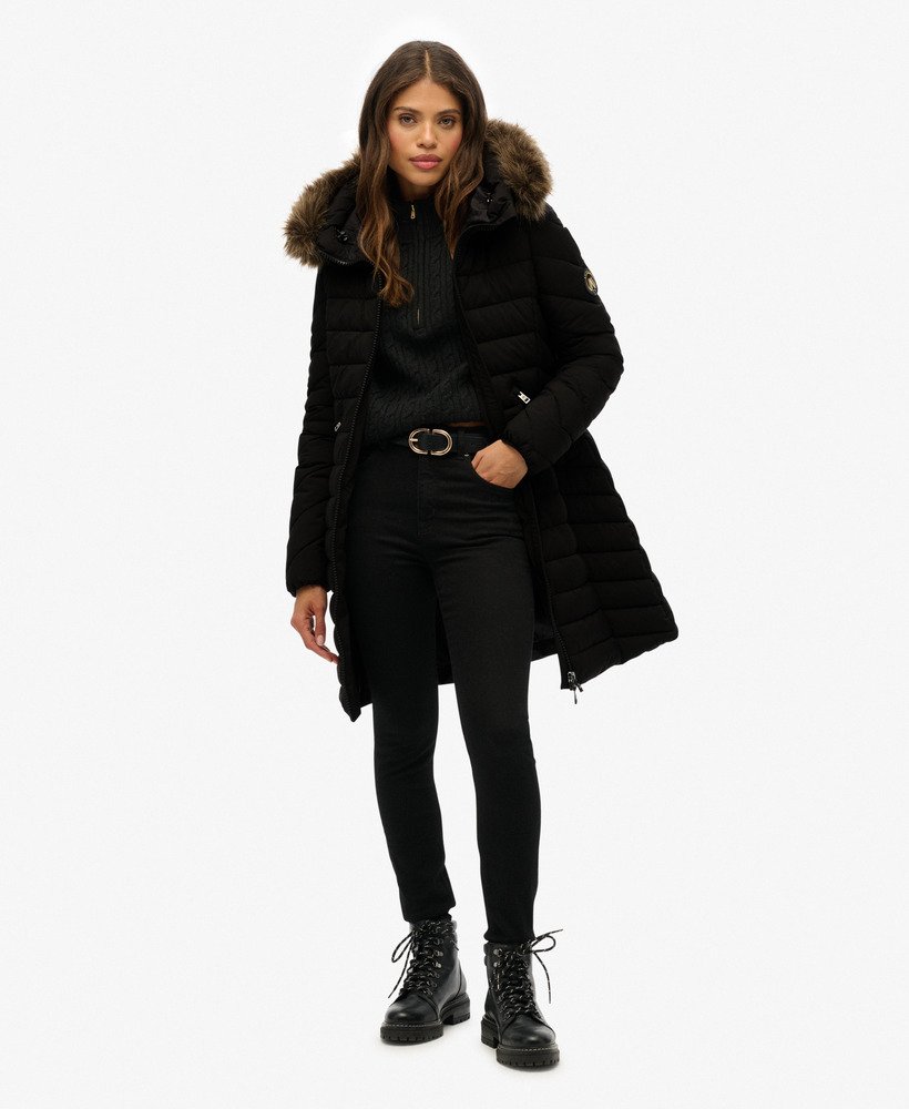 Fuji Faux Fur Hooded Mid Length Coat - XNAUWBI