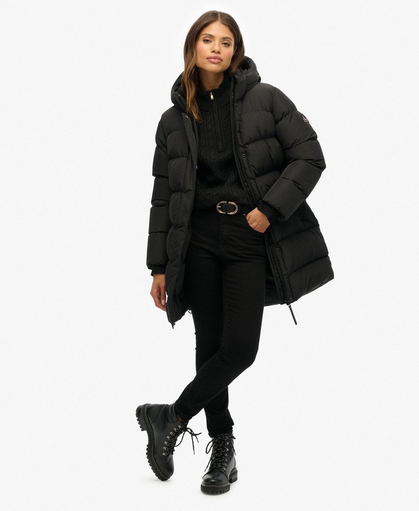 Hooded Sports Puffer Mid Length Jacket - XNAUWBI