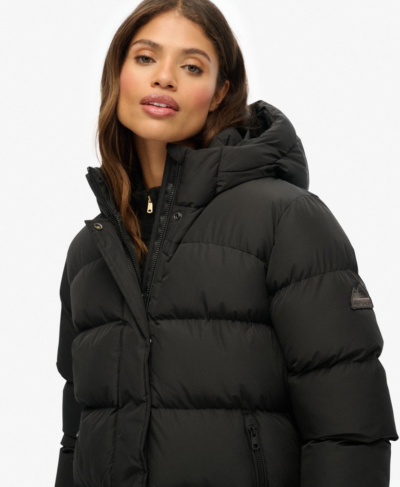 Hooded Sports Puffer Mid Length Jacket - XNAUWBI