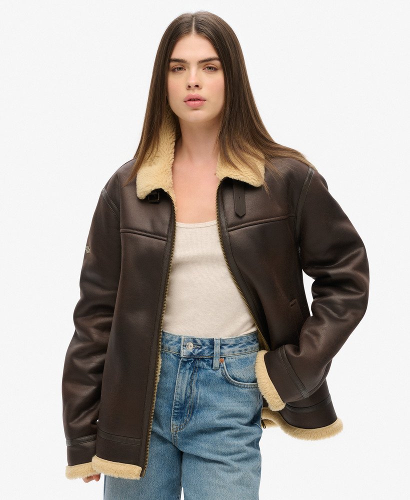 Oversized Faux Shearling Aviator Jacket - XNAUWBI