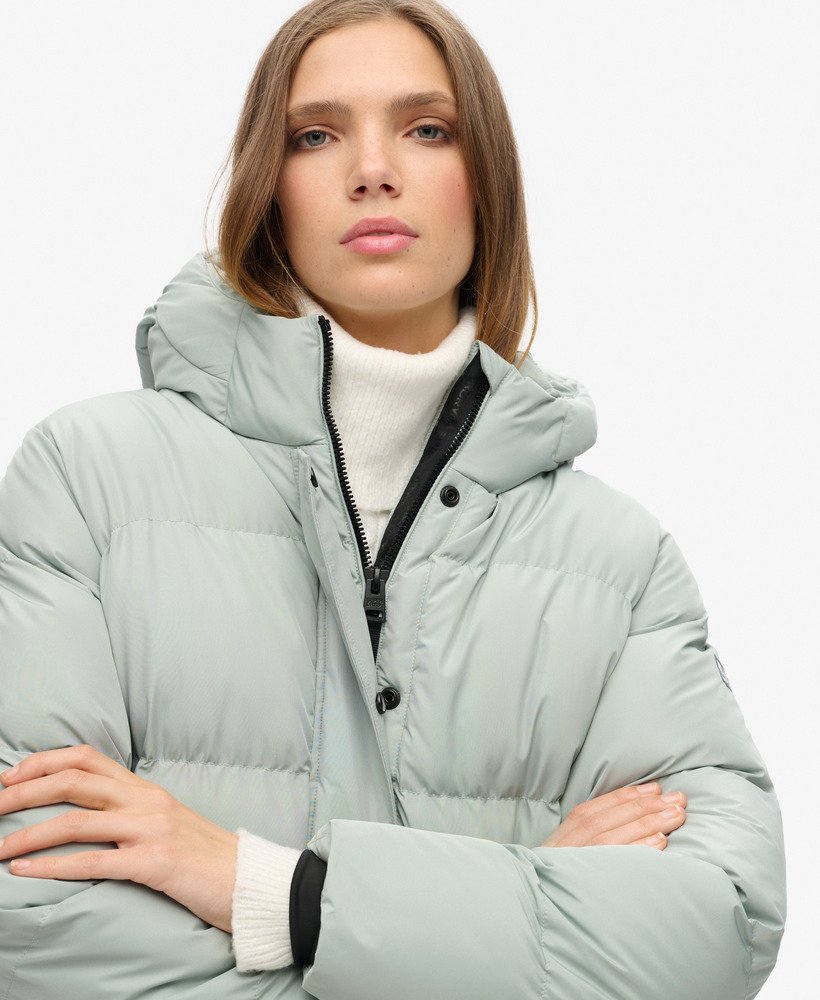 Hooded Mid Length Sports Puffer Jacket - XNAUWBI