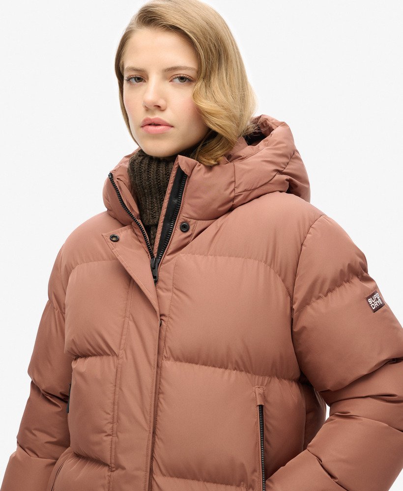 Hooded Mid Length Sports Puffer Jacket - XNAUWBI