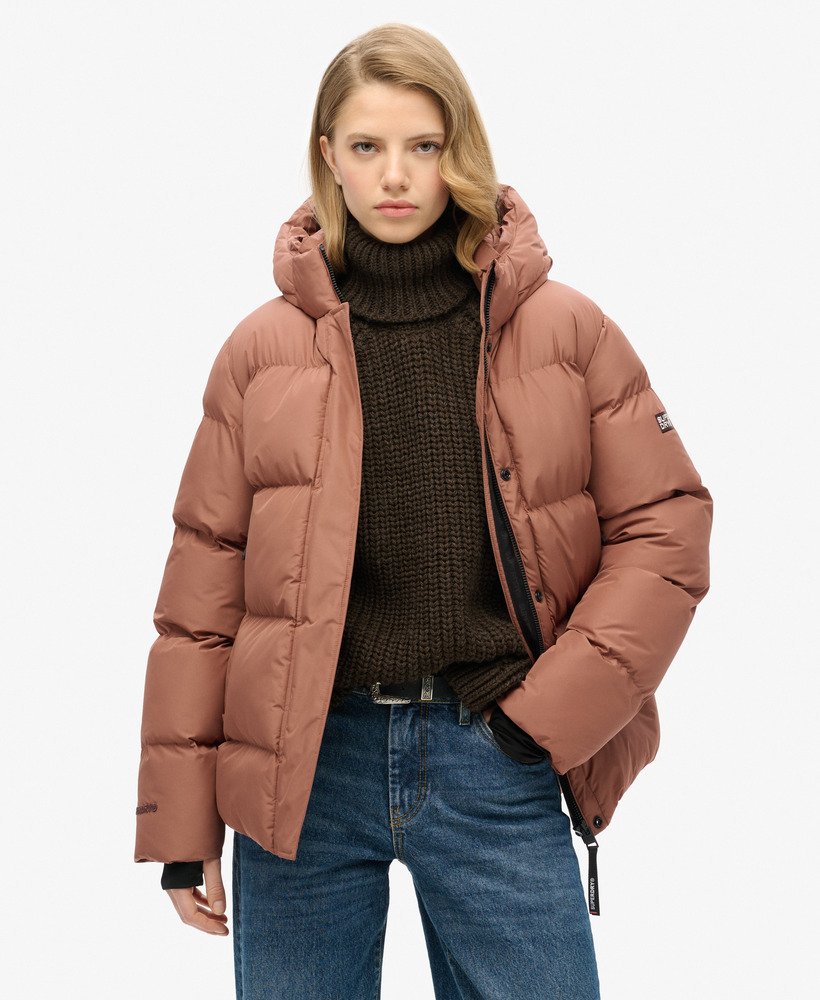 Hooded Mid Length Sports Puffer Jacket - XNAUWBI