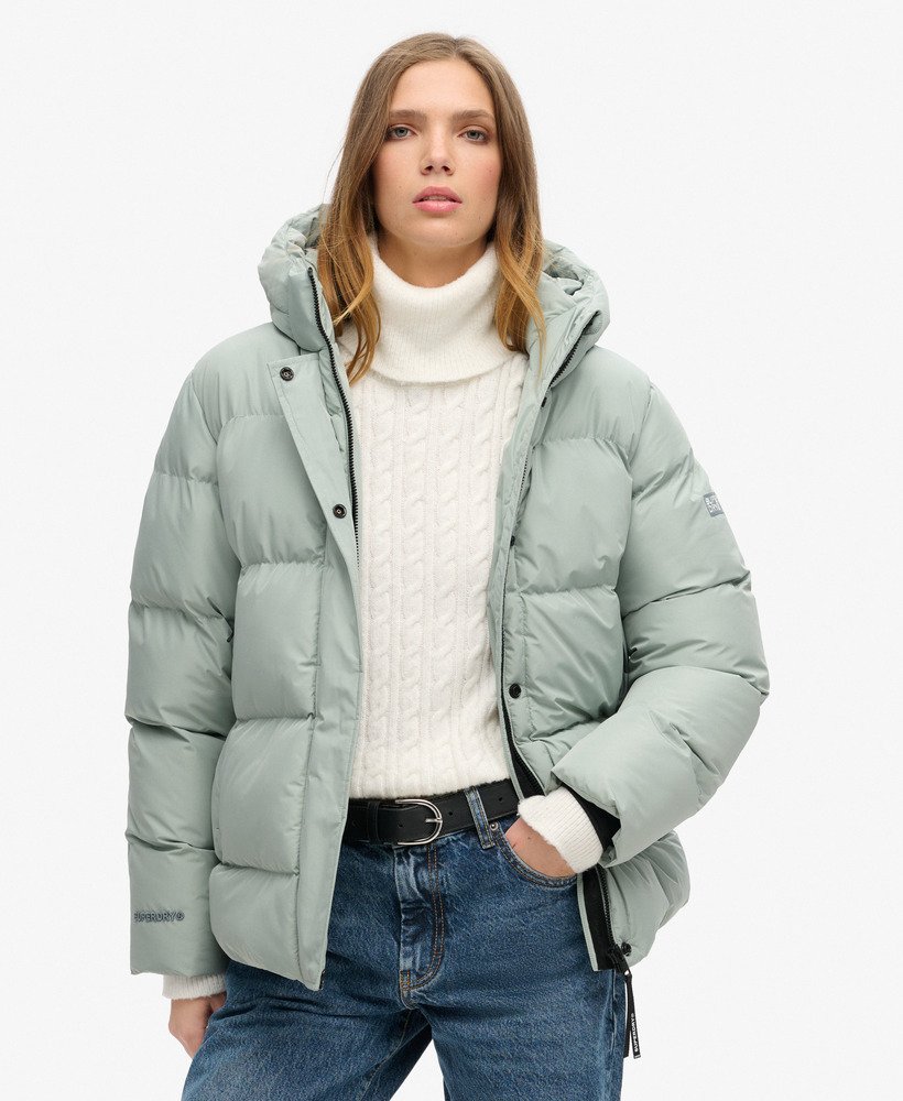 Hooded Mid Length Sports Puffer Jacket - XNAUWBI