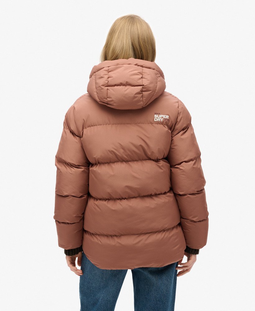 Hooded Mid Length Sports Puffer Jacket - XNAUWBI