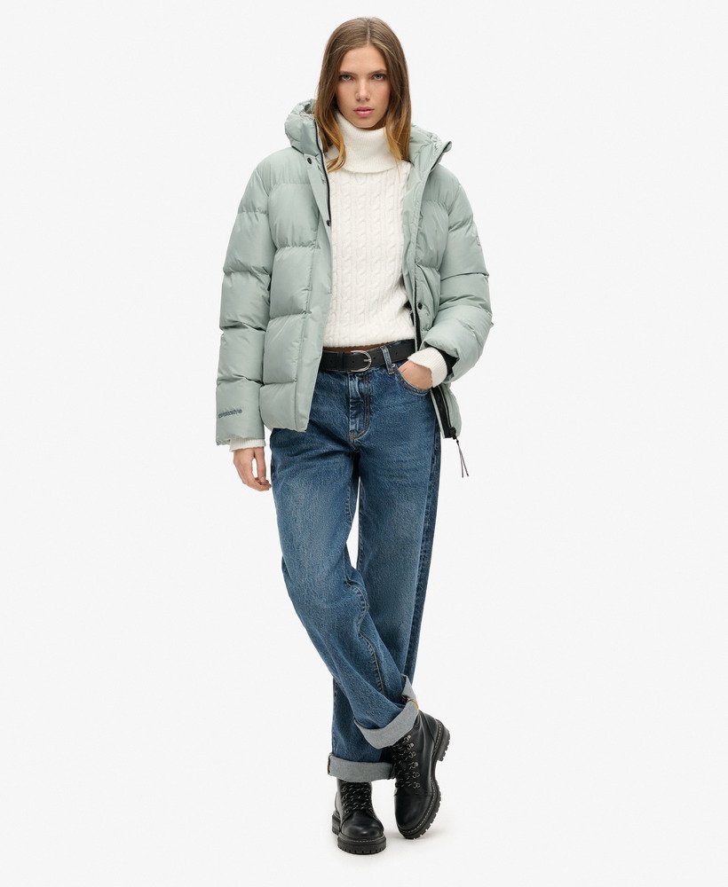 Hooded Mid Length Sports Puffer Jacket - XNAUWBI