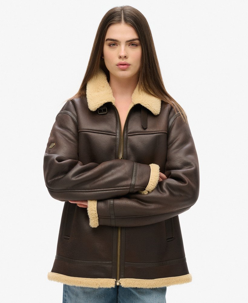 Oversized Faux Shearling Aviator Jacket - XNAUWBI