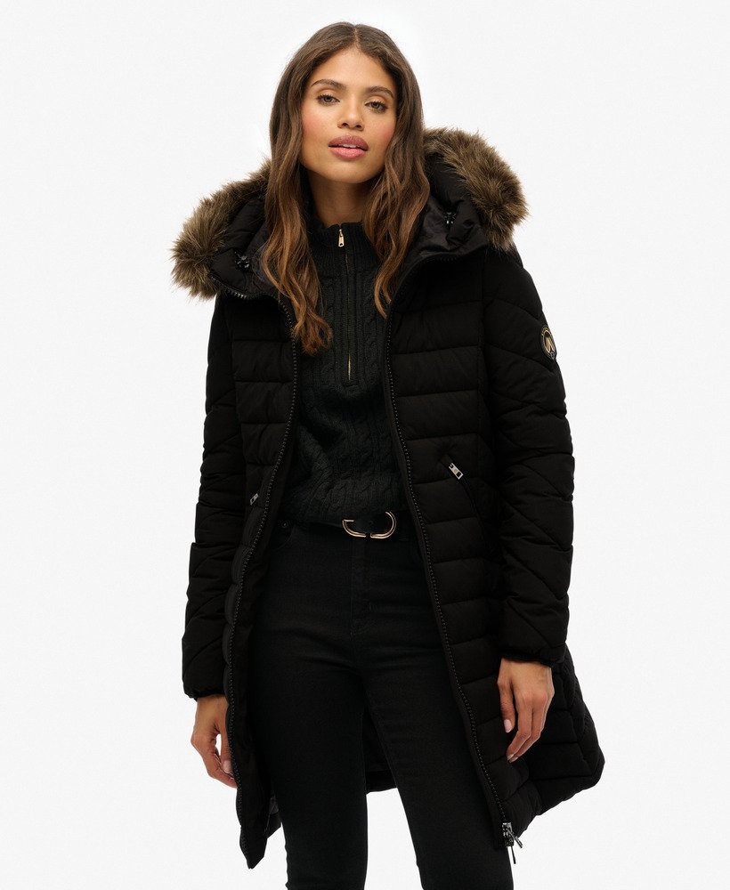 Fuji Faux Fur Hooded Mid Length Coat - XNAUWBI