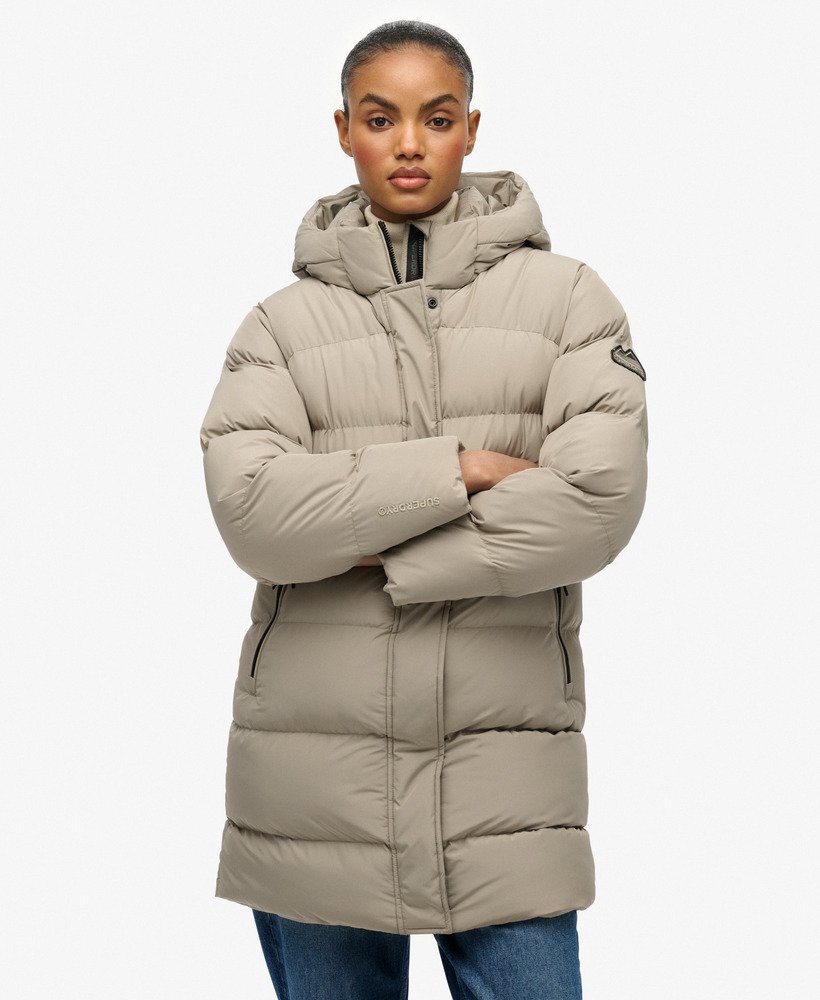 Hooded Sports Puffer Mid Length Jacket - XNAUWBI