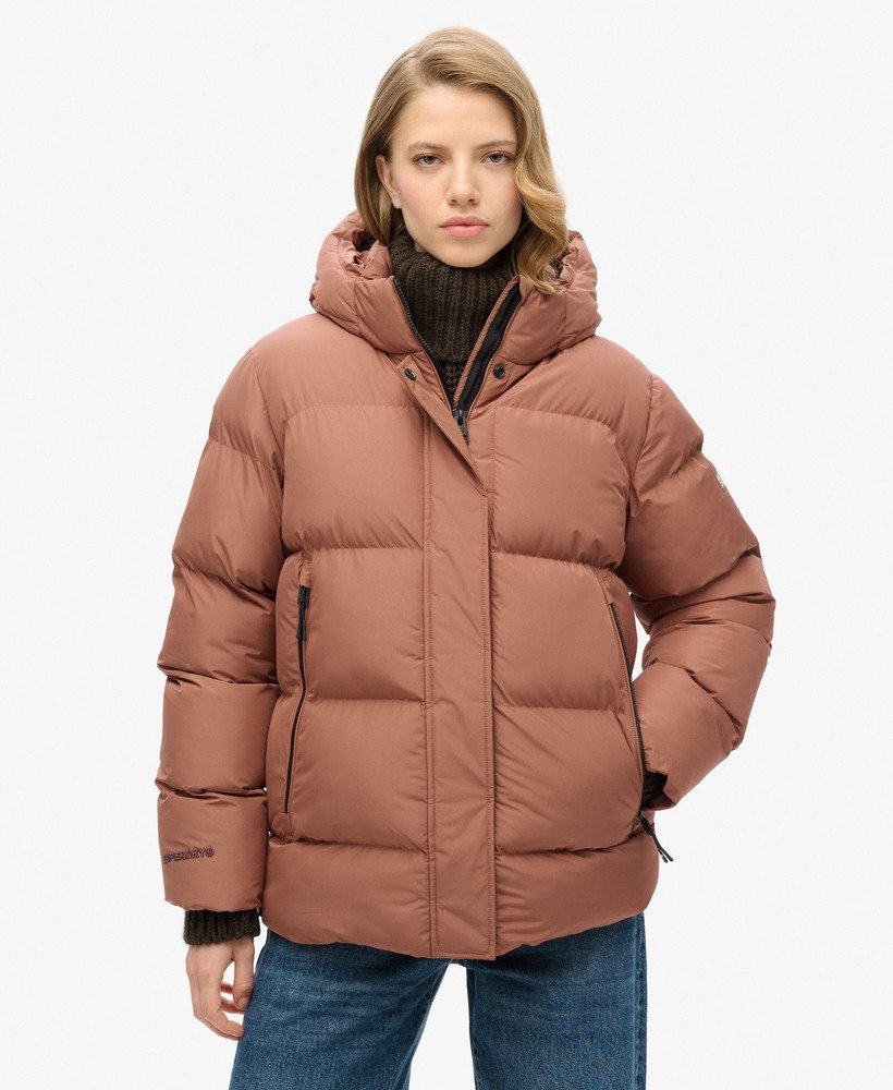 Hooded Mid Length Sports Puffer Jacket - XNAUWBI