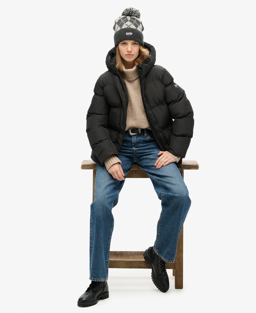 Hooded Mid Length Sports Puffer Jacket - XNAUWBI