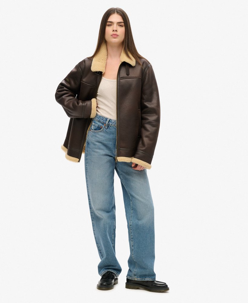 Oversized Faux Shearling Aviator Jacket - XNAUWBI
