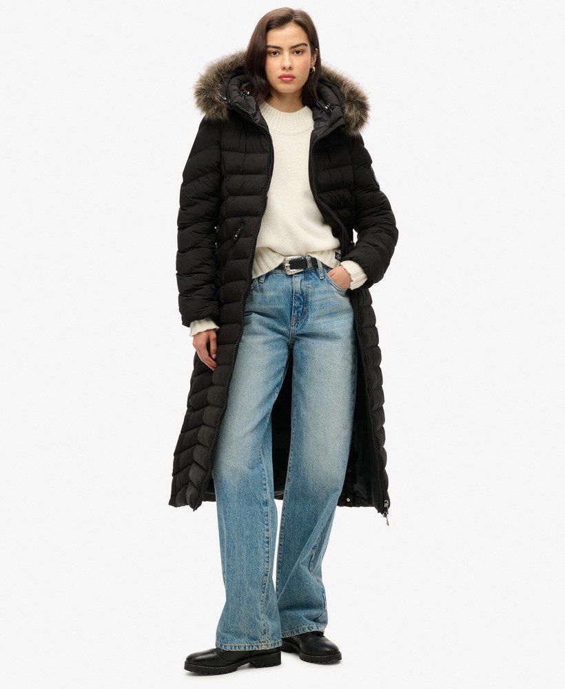 Fuji Faux Fur Hooded Longline Jacket - XNAUWBI