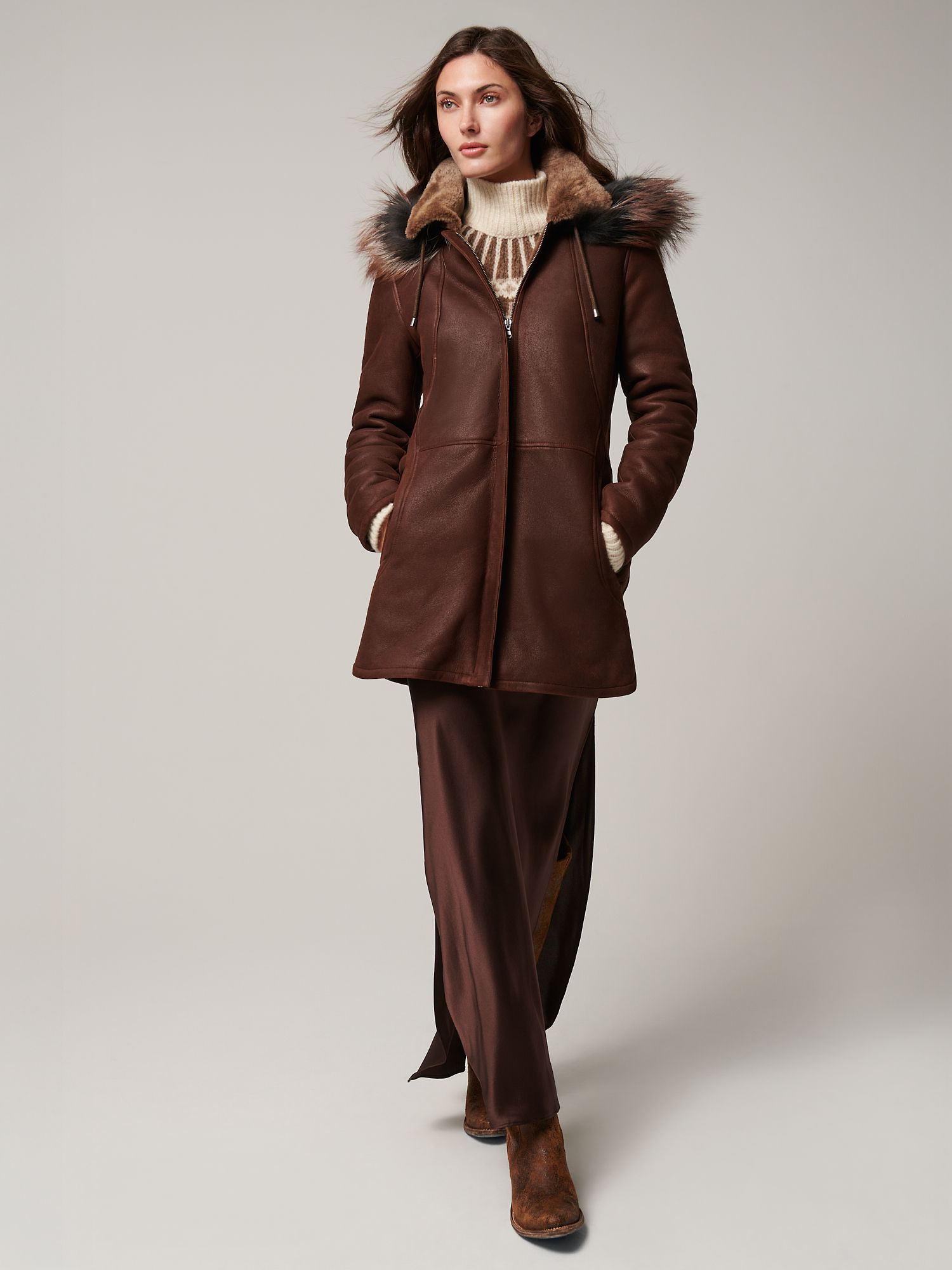 Paula Hooded Sheepskin Coat - XNAUWBI