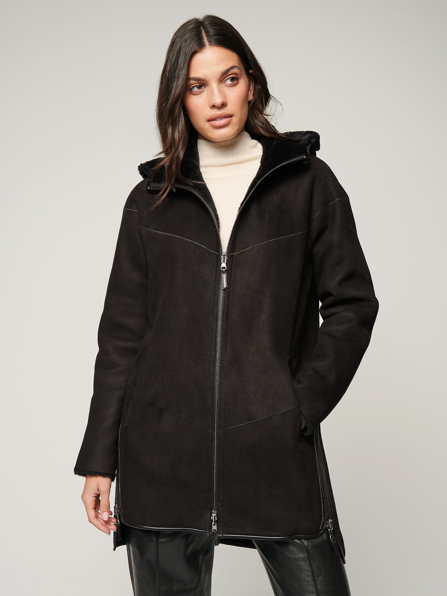 Breanne Reversible Hooded Sheepskin Coat - XNAUWBI
