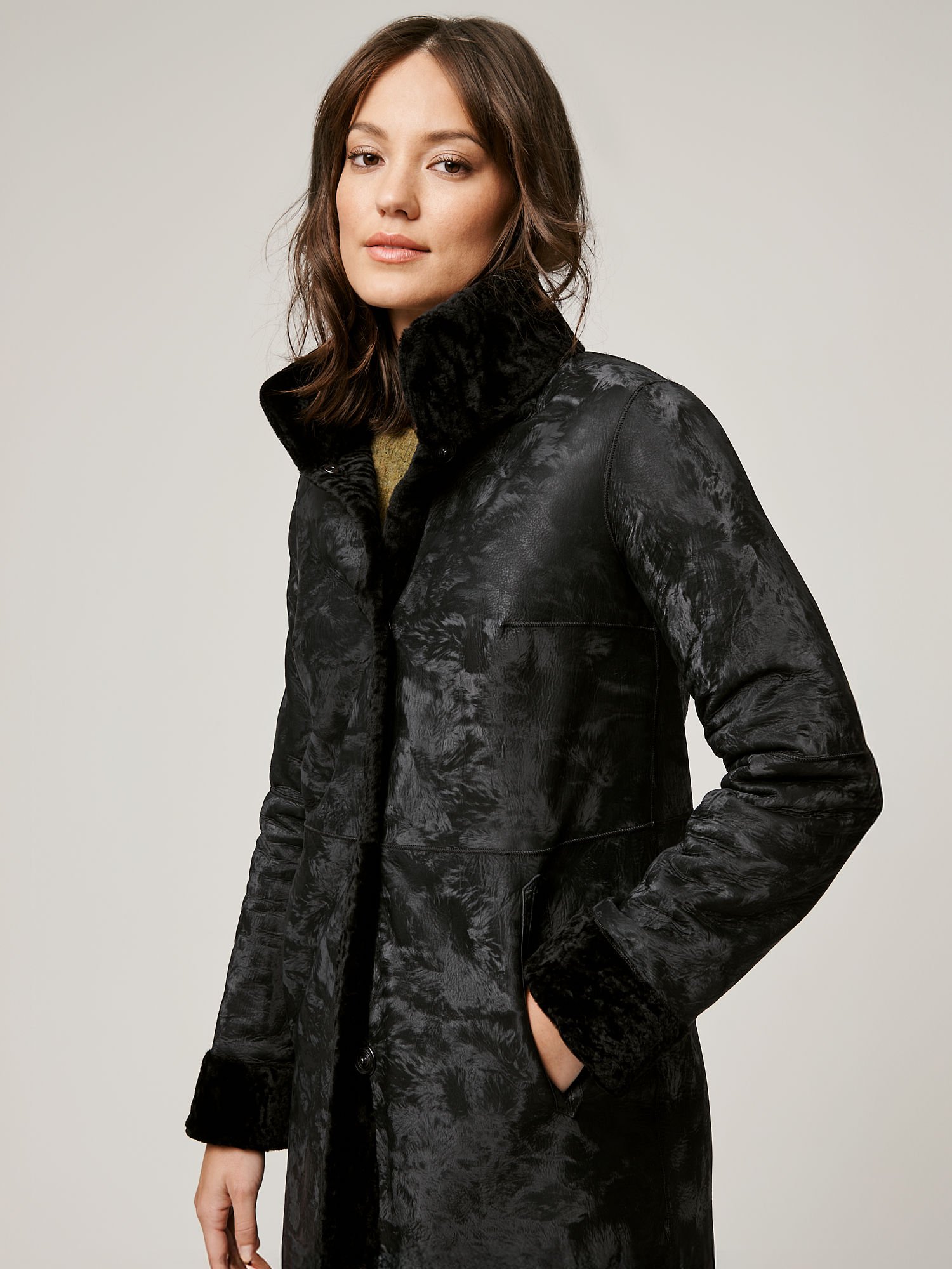 Diana Reversible Black Sheepskin Coat - XNAUWBI